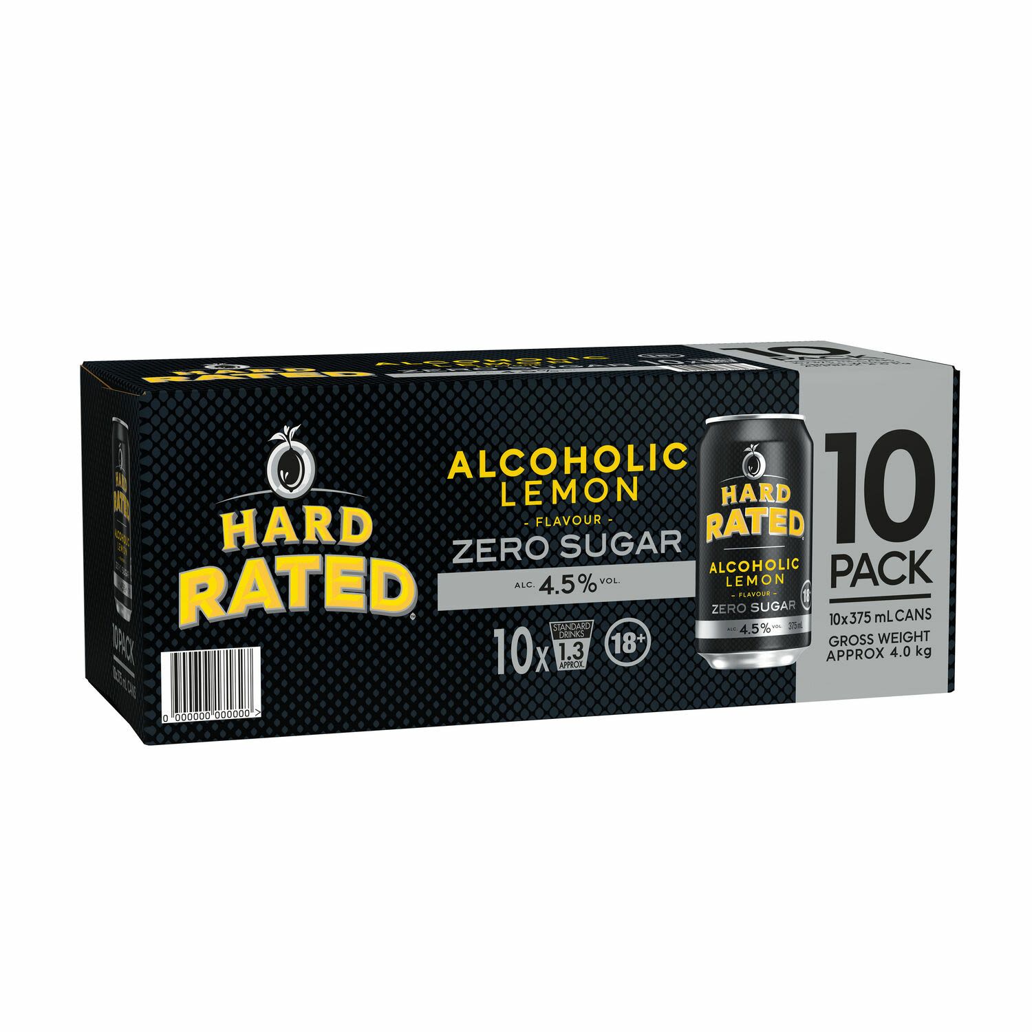 Hard Rated Zero Sugar Alcoholic Lemon Can 375mL 10 Pack