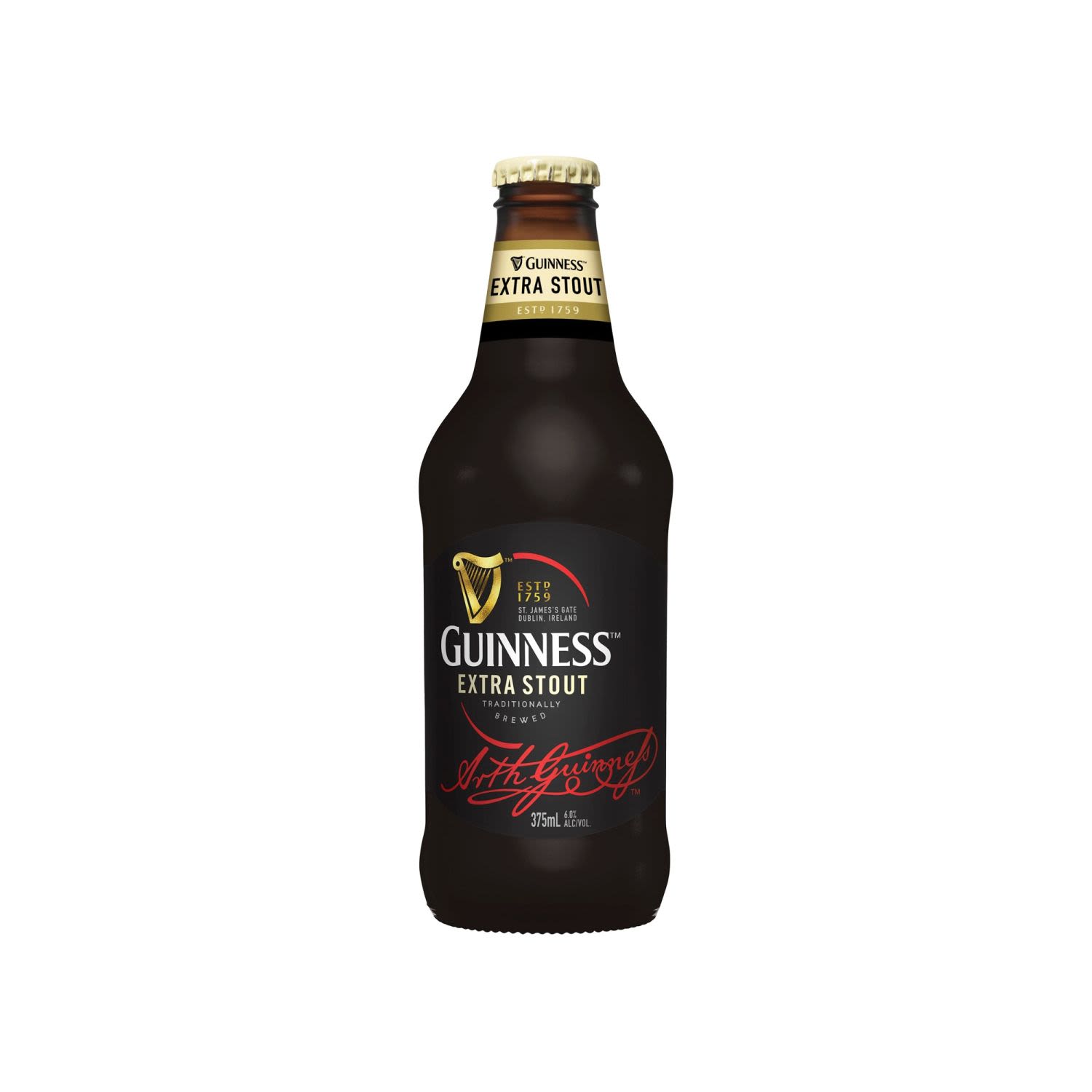 The crisp hint of roasted barley, the fresh breeze of hops. The refreshing bite. The bittersweet reward. Pure beauty; pure Guinness.<br /> <br />Alcohol Volume: 6.00%<br /><br />Pack Format: Bottle<br /><br />Standard Drinks: 1.8</br /><br />Pack Type: Bottle<br /><br />Country of Origin: Ireland<br />