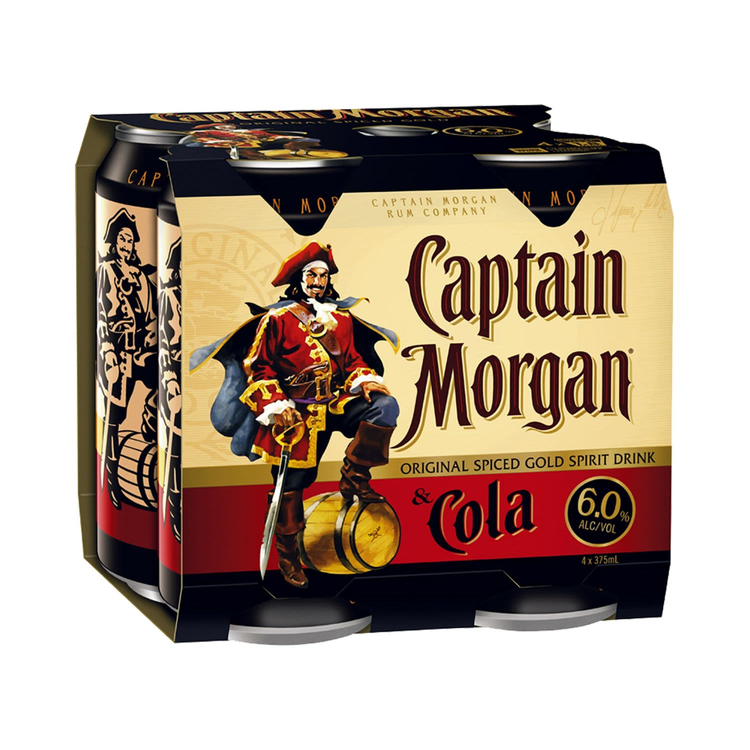 Captain Morgan Original Spiced Gold & Cola 6% Can 375mL 4 Pack