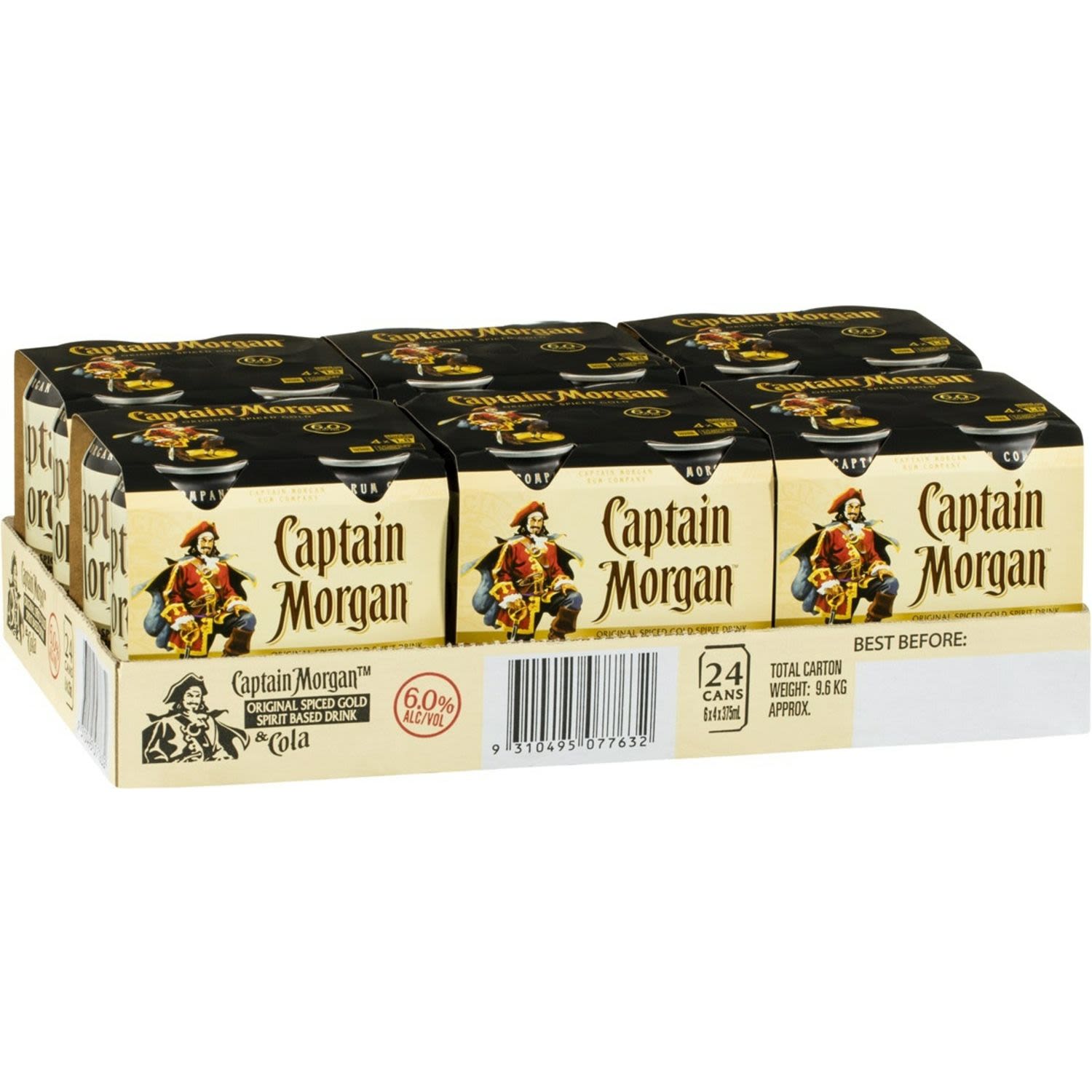 Captain Morgan Original Spiced Gold & Cola 6% Can 375mL 24 Pack