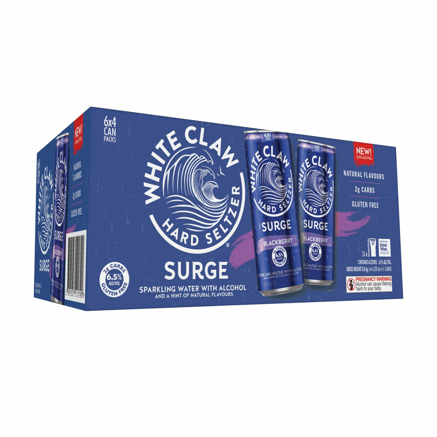 White Claw Hard Seltzer Surge Blackberry Can 330mL 24 Pack