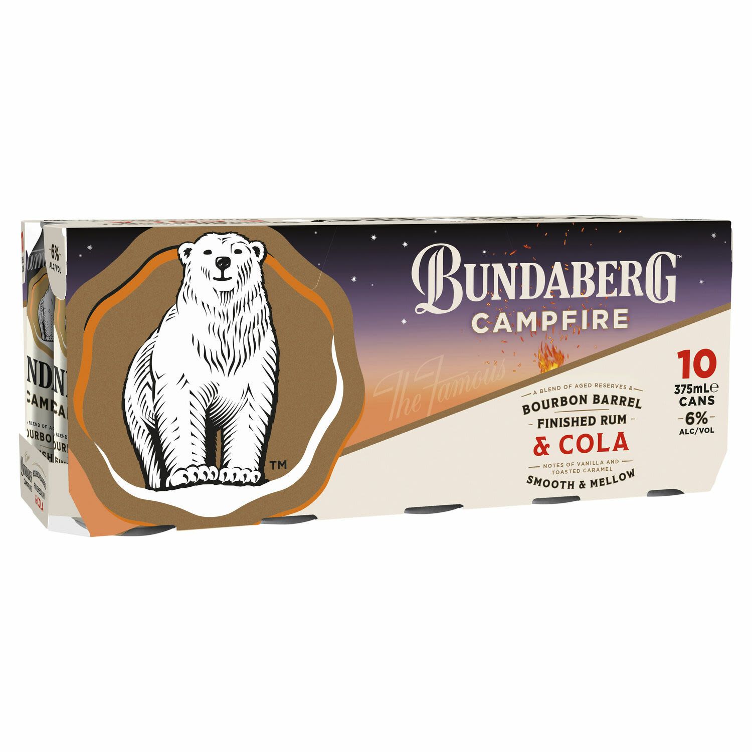 Bundaberg Campfire Rum & Cola 6% Can 375mL 10 Pack