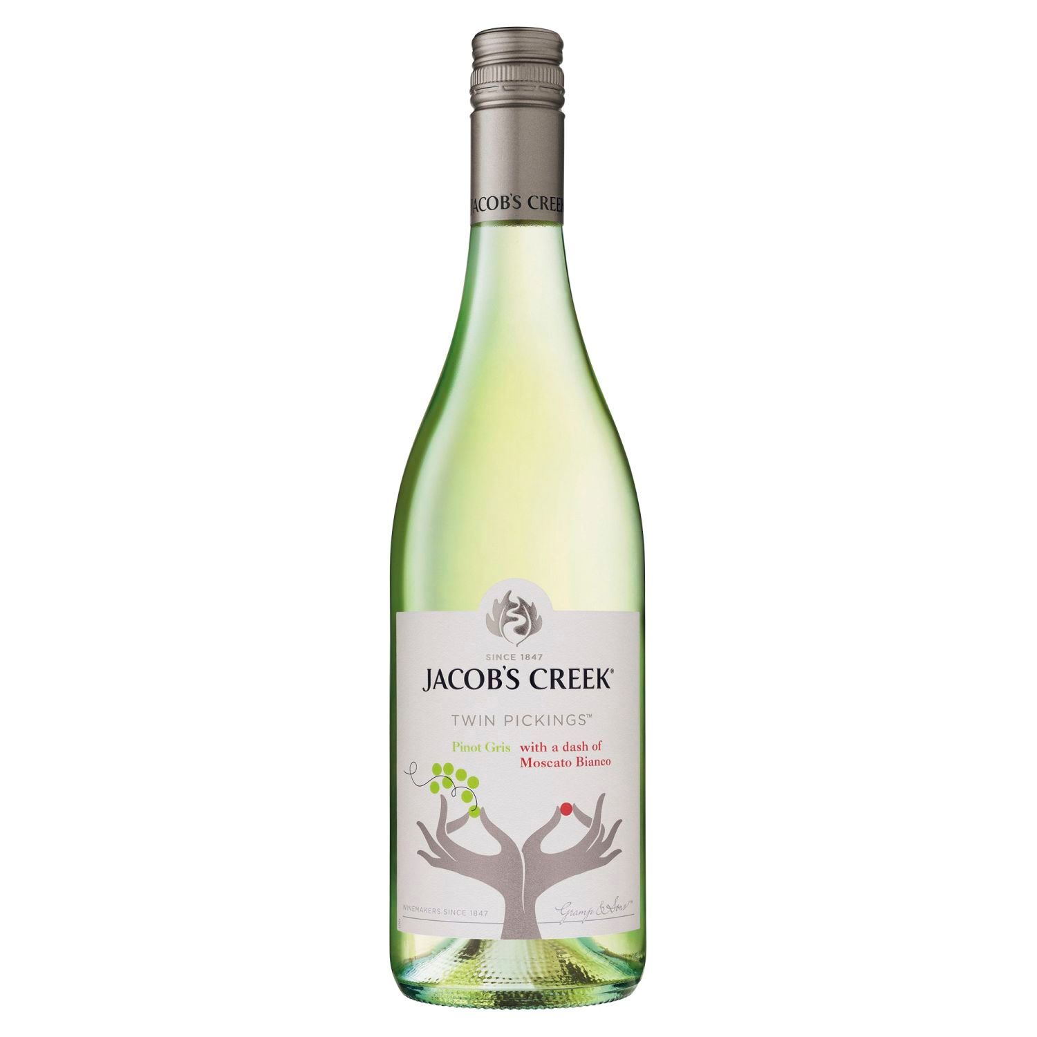 Jacob's Creek Twin Pickings Pinot Gris Moscato<br /> <br />Alcohol Volume: 10.00%<br /><br />Pack Format: Bottle<br /><br />Standard Drinks: 5.9</br /><br />Pack Type: Bottle<br /><br />Country of Origin: Australia<br /><br />Region: n/a<br /><br />Vintage: '2018<br />