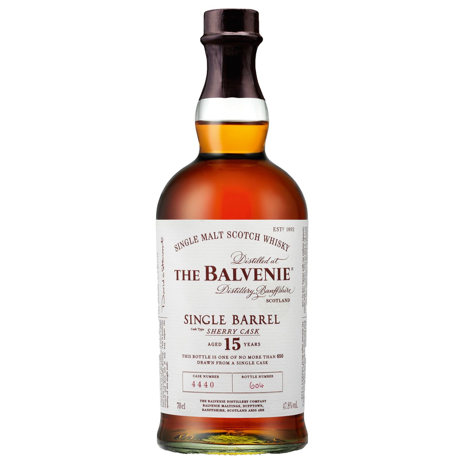 The Balvenie 15 Year Old Single Barrel Sherry Scotch Whisky 700mL Bottle