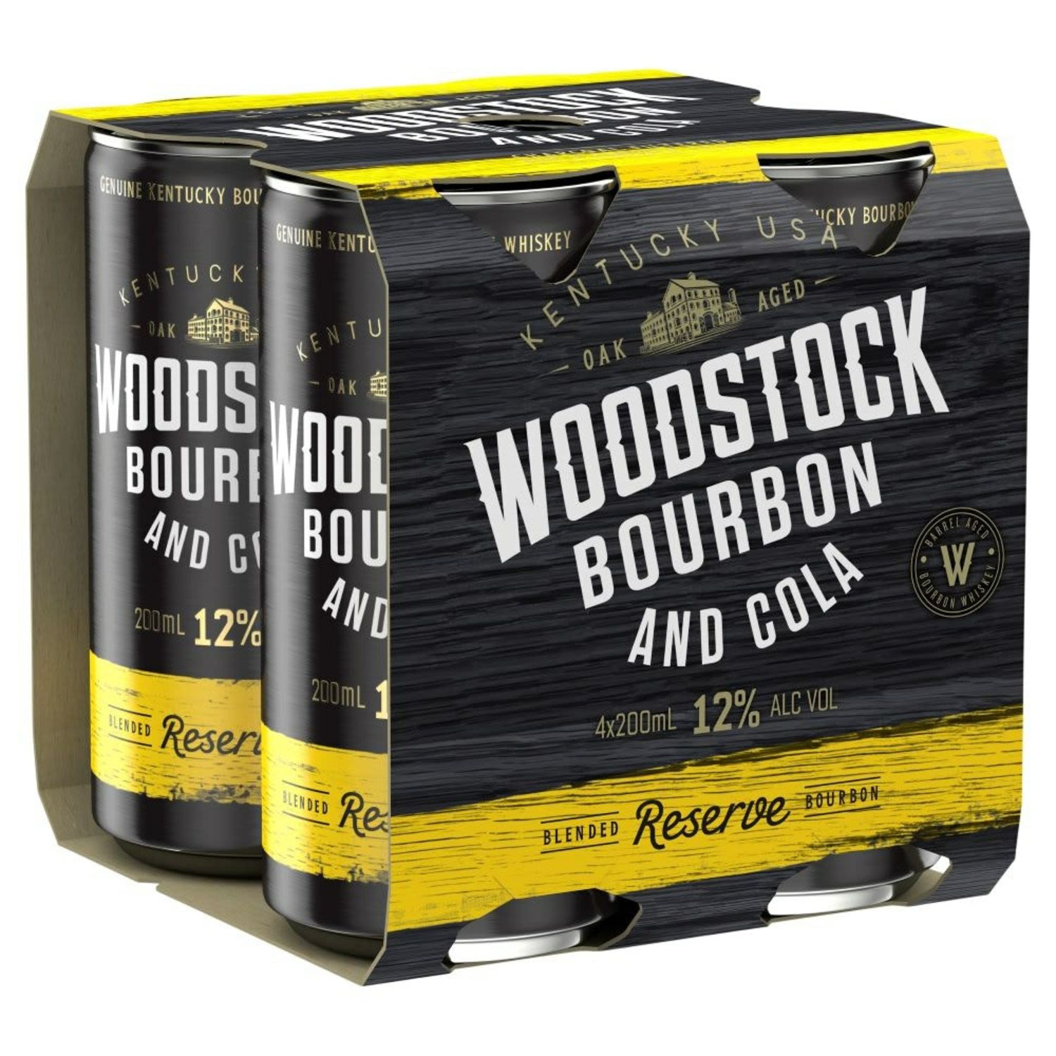 Woodstock Bourbon & Cola 12% Can 200mL 4 Pack