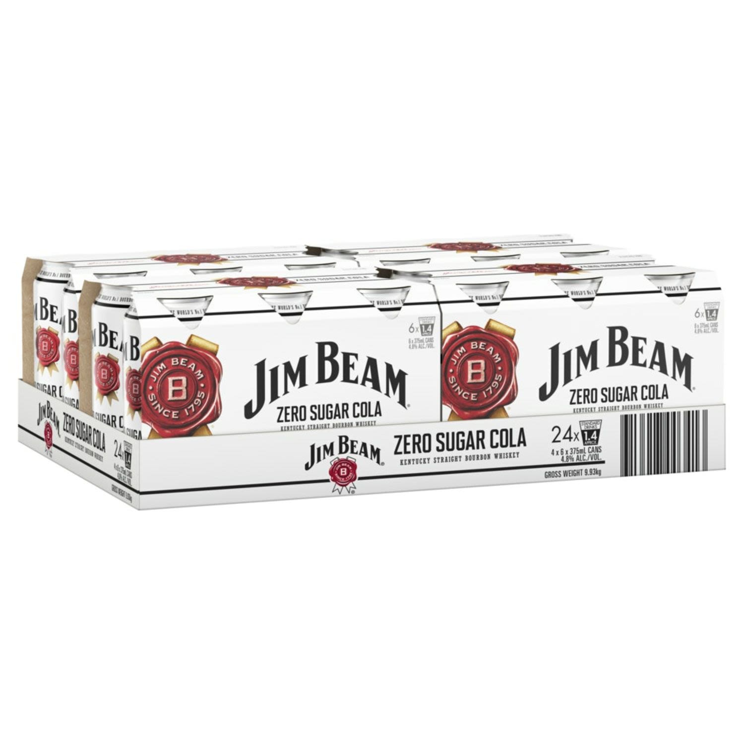 Jim Beam & Zero Cola Can 375mL 24 Pack