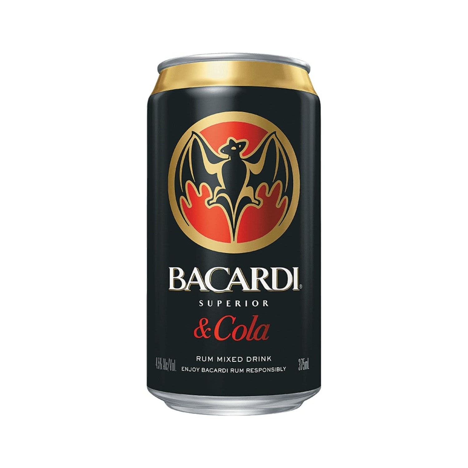 Bacardi Rum & Cola 375mL<br /> <br />Alcohol Volume: 4.50%<br /><br />Pack Format: Can<br /><br />Standard Drinks: 1.3</br /><br />Pack Type: Can<br />