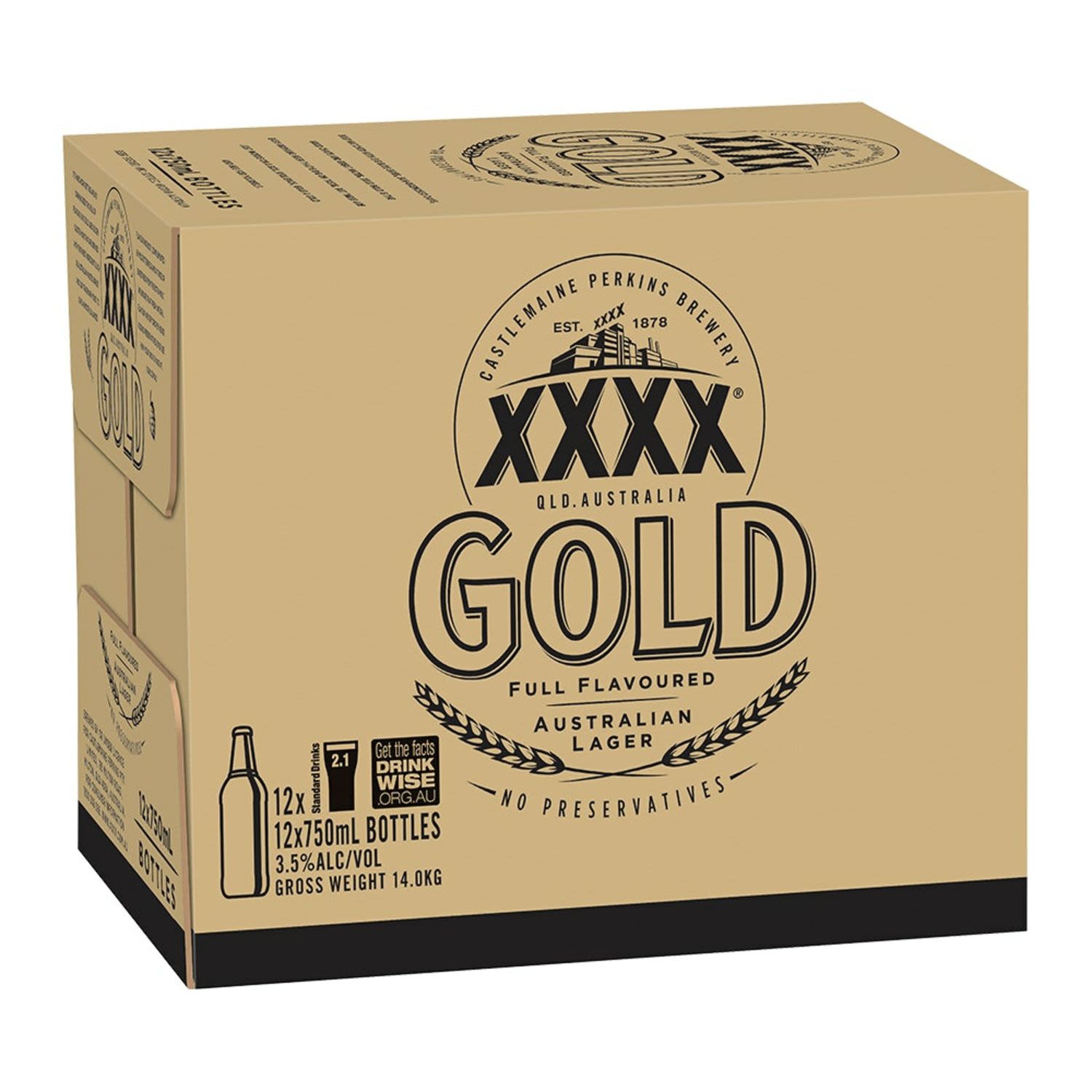 XXXX Gold Lager Bottle 750mL 12 Pack
