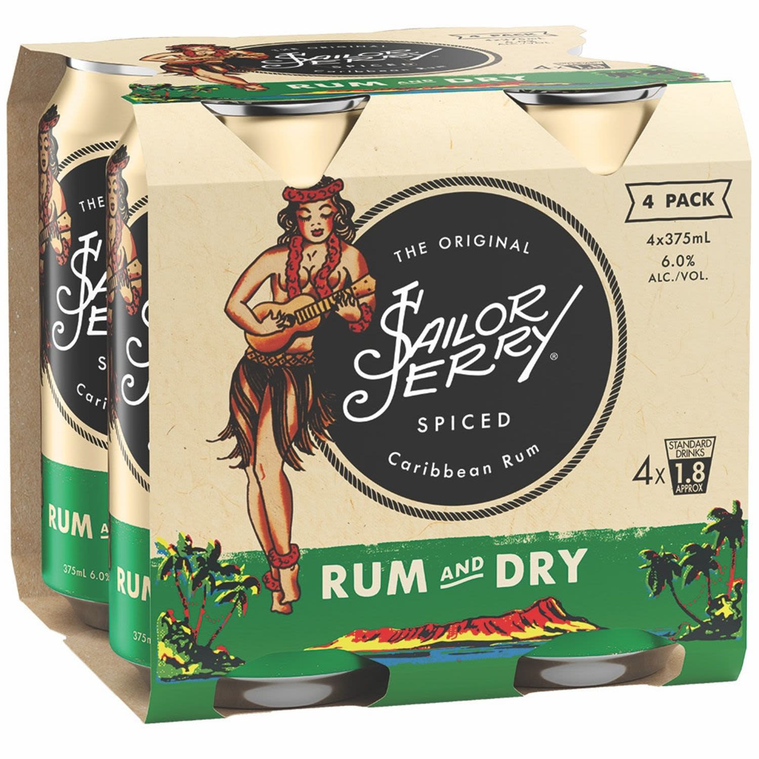 Sailor Jerry Rum & Dry 6% Can 375mL 4 Pack