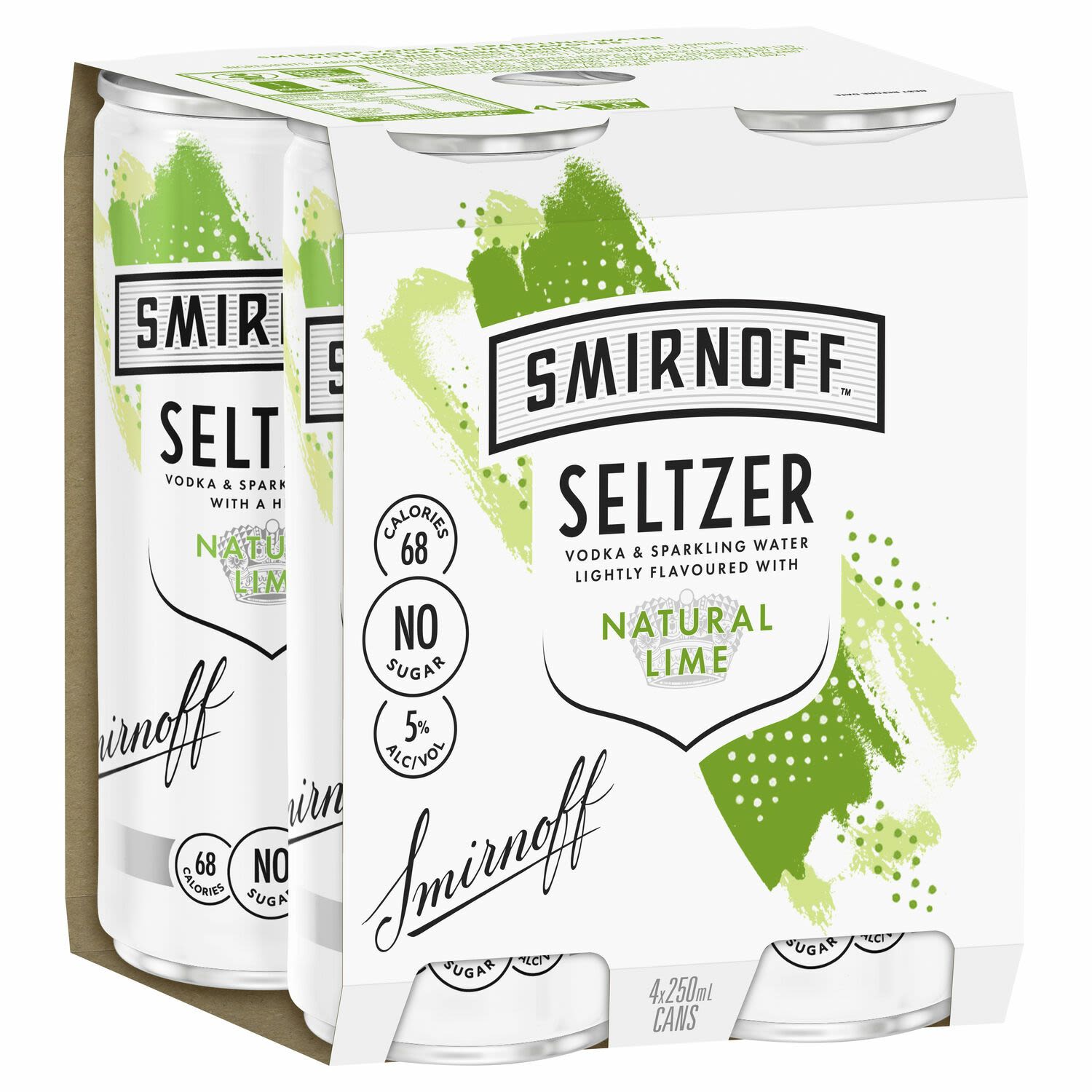 Smirnoff Seltzer Natural Lime Can 250mL 4 Pack