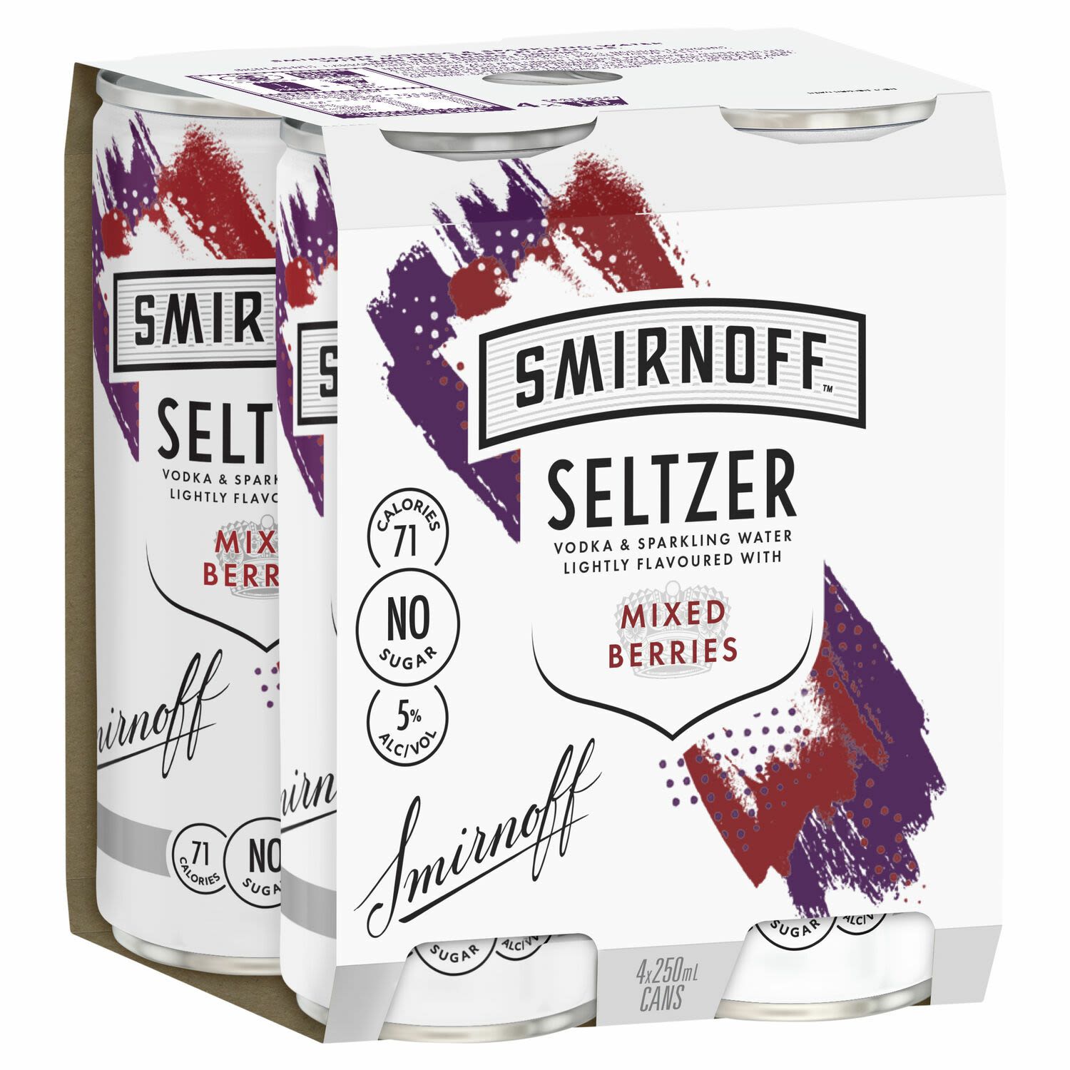 Smirnoff Seltzer Mixed Berries Can 250mL 4 Pack