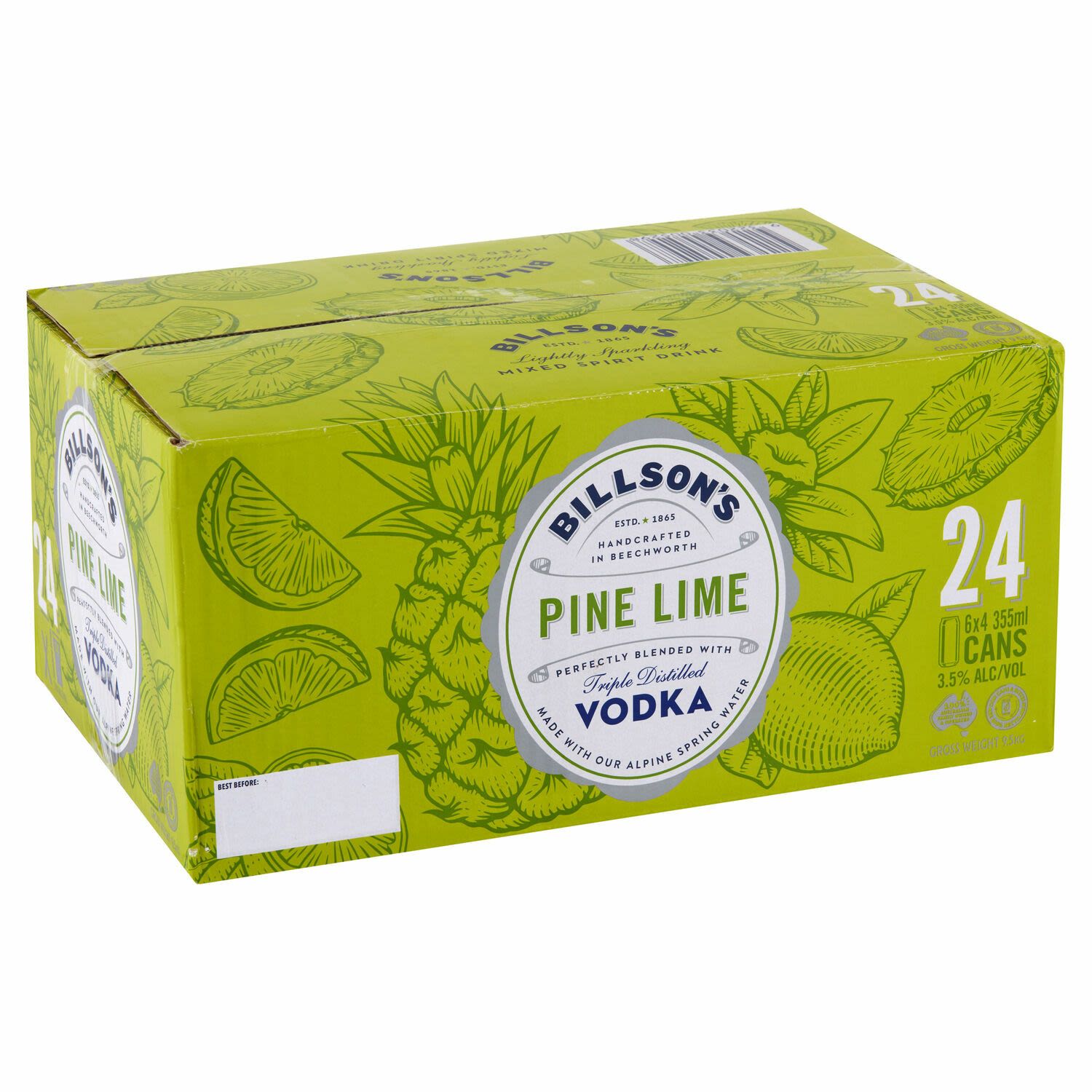 Billson's Vodka with Pine Lime Can 355mL 24 Pack