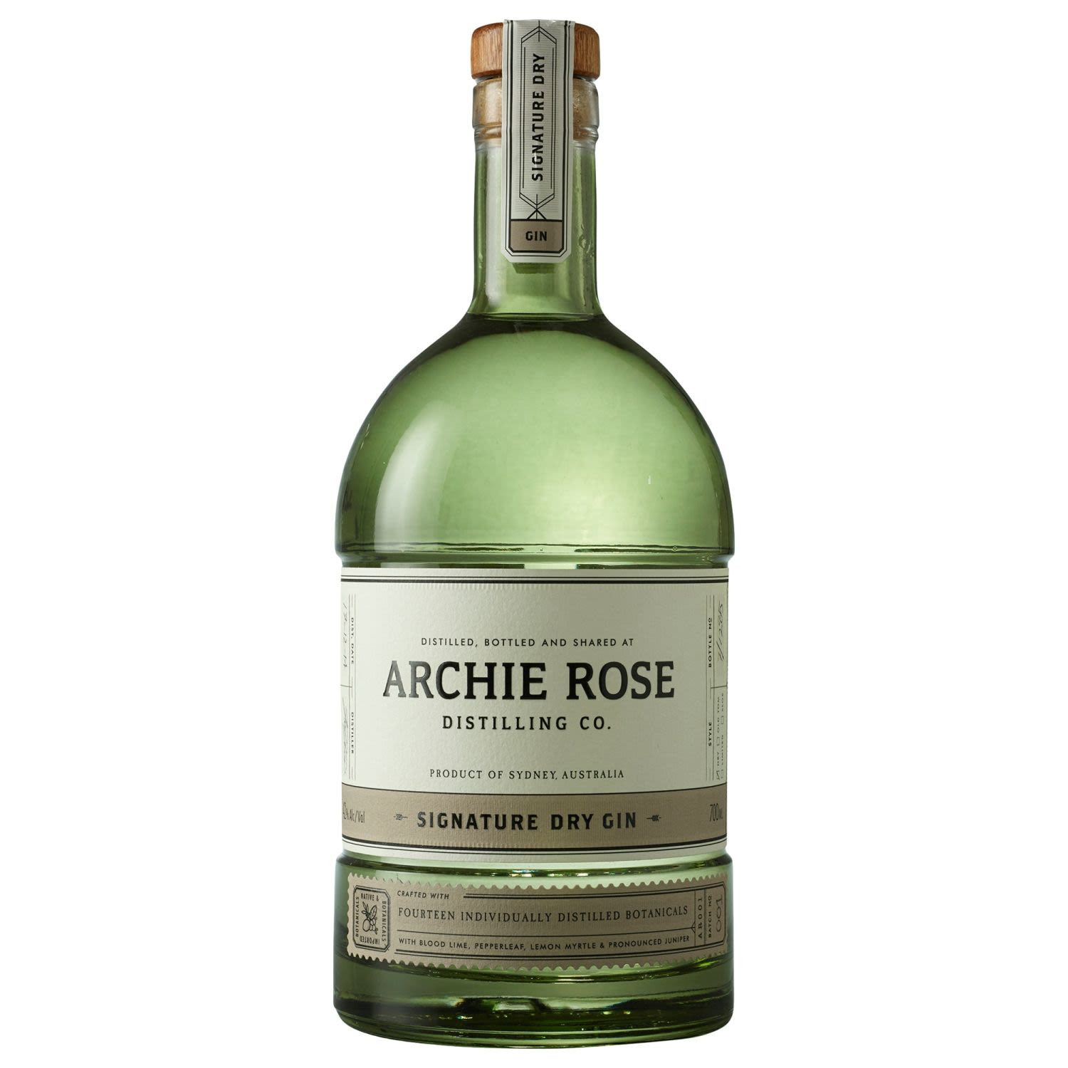 Launched in March 2015, Archie Rose Distilling Co. is the first independent distillery and bar to open in the City of Sydney in over 160 years. Featuring Australian native botanicals including Lemon Myrtle, Blood Lime, River Mint and Dorrigo Pepperleaf, Archie Rose Signature Dry Gin is unique in the fact that all fourteen botanicals are individually distilled utilising one of three separate infusion points within a 300L copper pot still. While particularly labour intensive, the result is a perfectly balanced and wonderfully complex dry gin that fuses the old world with the new.<br /> <br />Alcohol Volume: 42.00%<br /><br />Pack Format: Bottle<br /><br />Standard Drinks: 23.2</br /><br />Pack Type: Bottle<br /><br />Country of Origin: Australia<br />