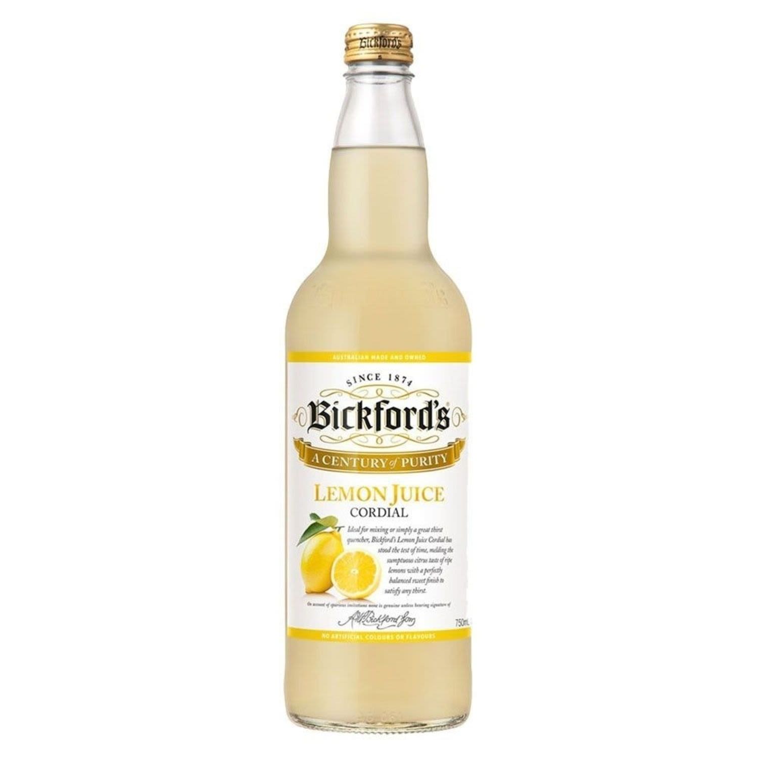 Bickford's Traditional Lemon Juice Cordial 750mL Bottle