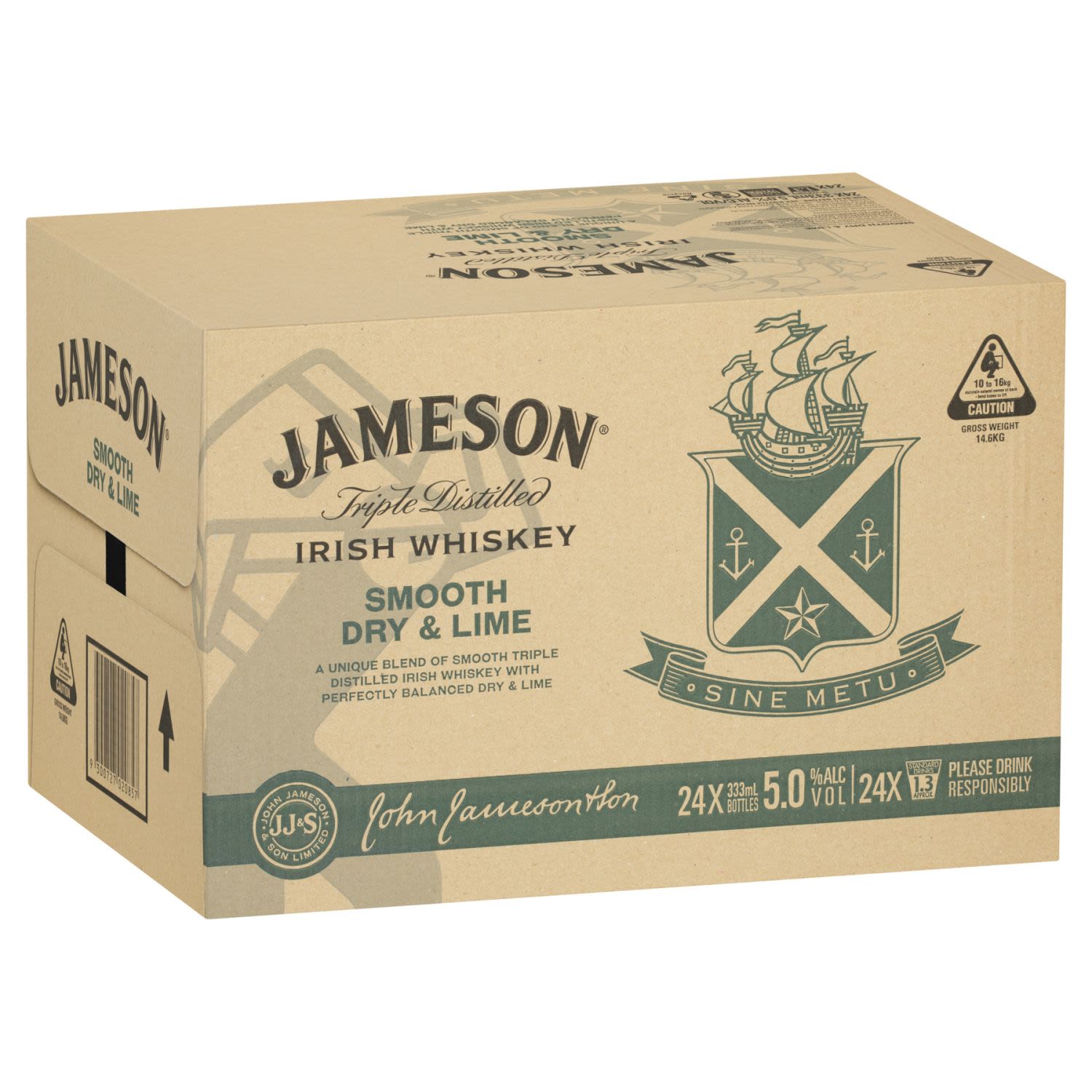 Jameson Dry & Lime 5% Bottle 333mL 24 Pack