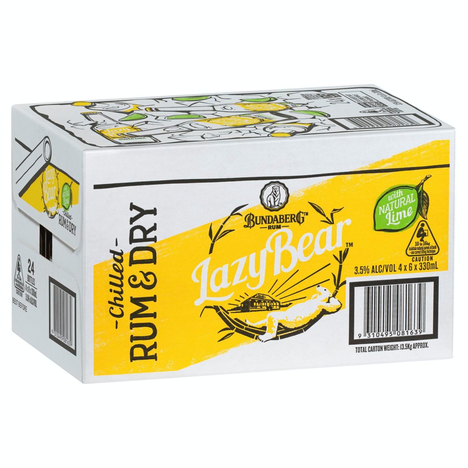 Bundaberg Lazy Bear Rum and Dry 330mL<br /> <br />Alcohol Volume: 3.50%<br /><br />Pack Format: 24 Pack<br /><br />Standard Drinks: 0.9</br /><br />Pack Type: Bottle<br />