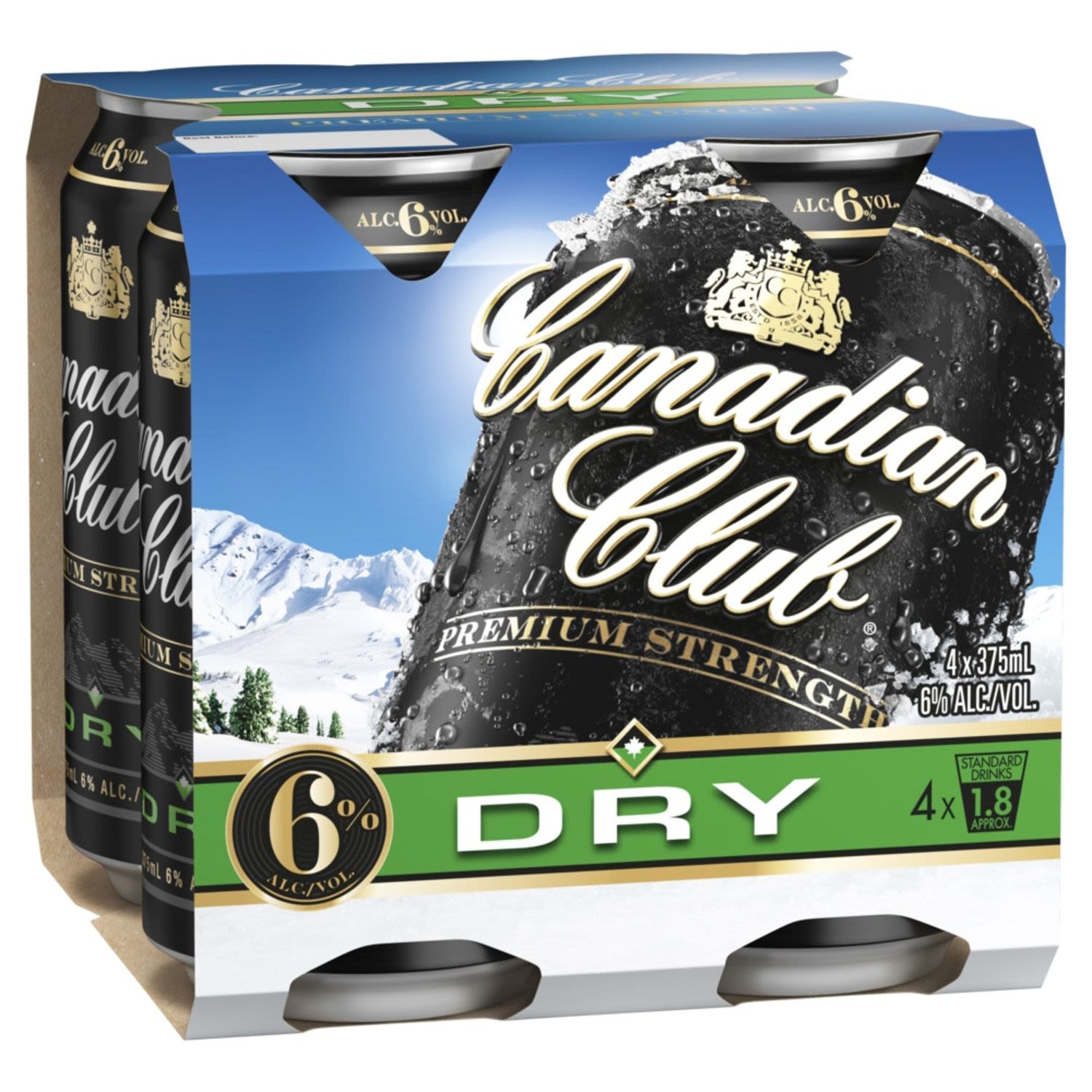 Canadian Club & Dry range blends premium whiskey with a higher 6% alcohol content with a crisp, refreshing and less sweet dry ginger ale<br /> <br />Alcohol Volume: 6.00%<br /><br />Pack Format: 4 Pack<br /><br />Standard Drinks: 1.8</br /><br />Pack Type: Can<br />