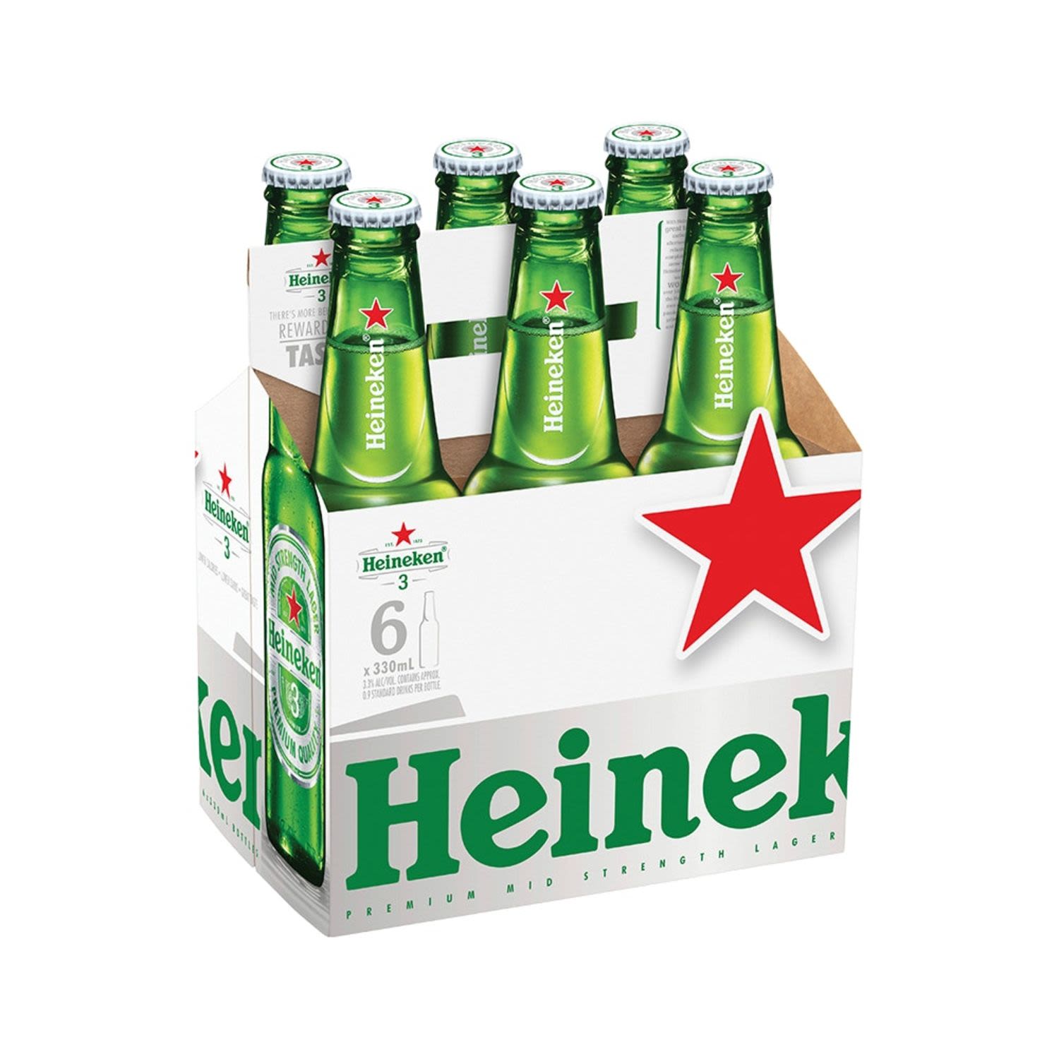 Heineken 3 Lager Bottle 300mL 6 Pack