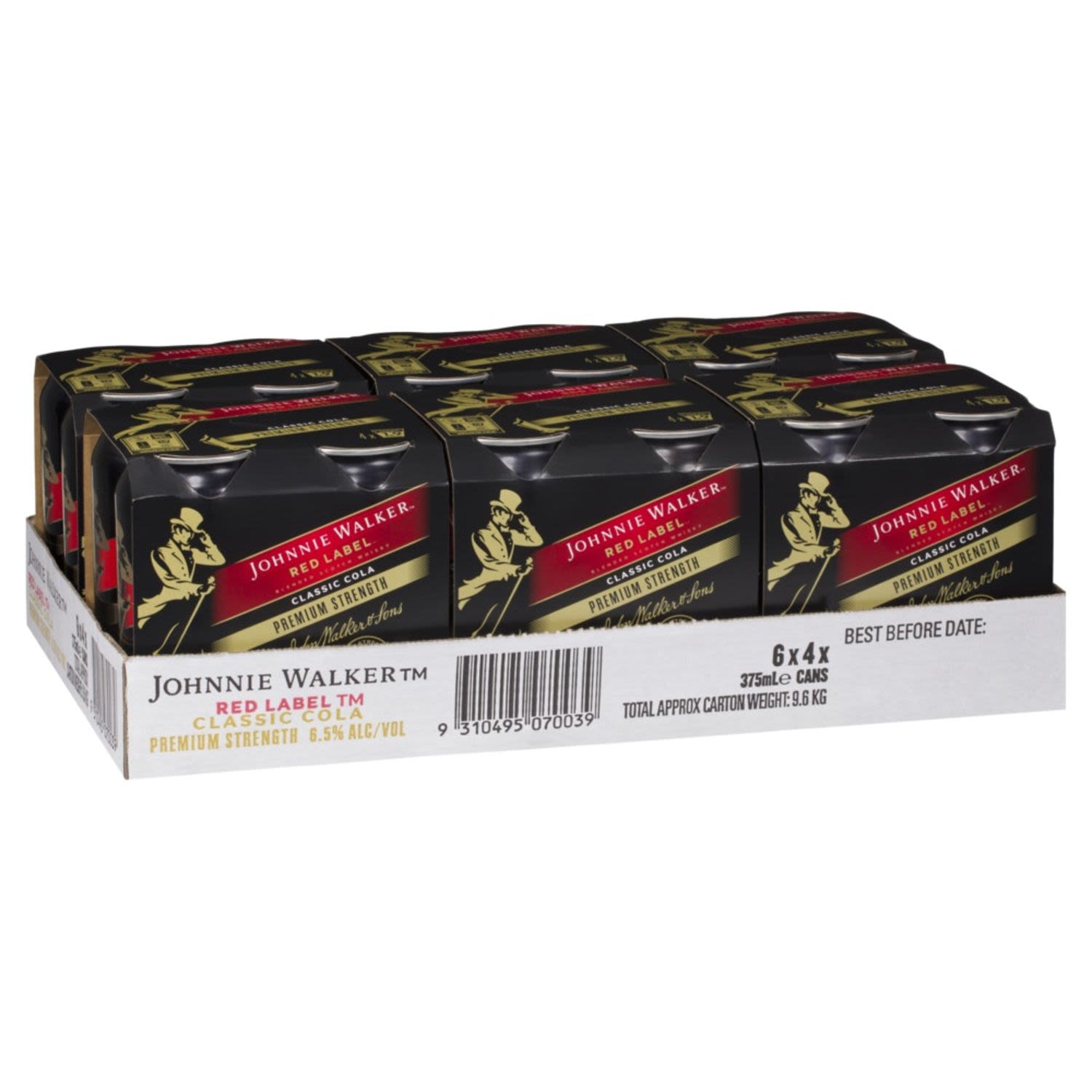 Johnnie Walker Red & Cola Premium Strength Can 6.5% 375mL 24 Pack