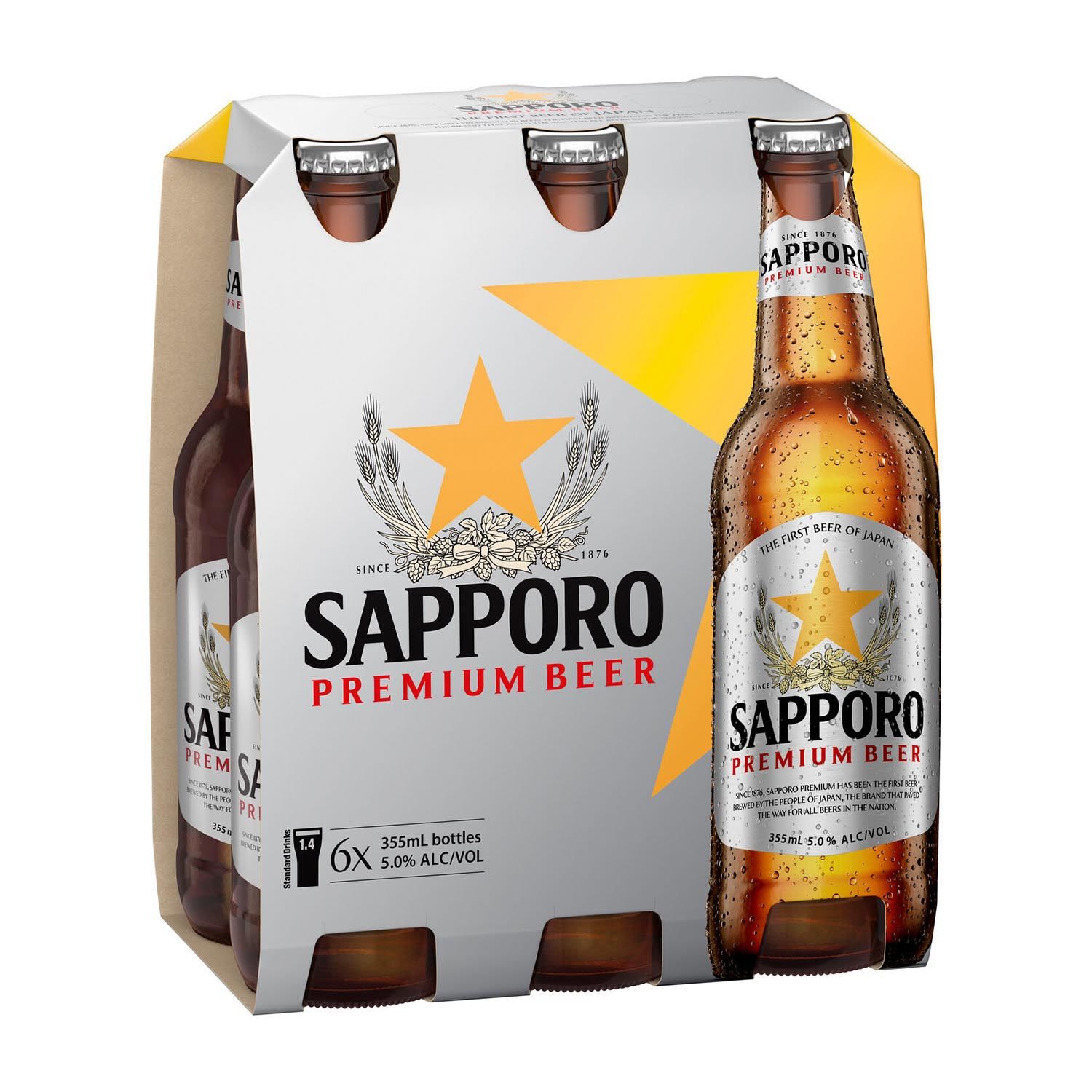 Sapporo Premium Beer Bottle 355mL 6 Pack