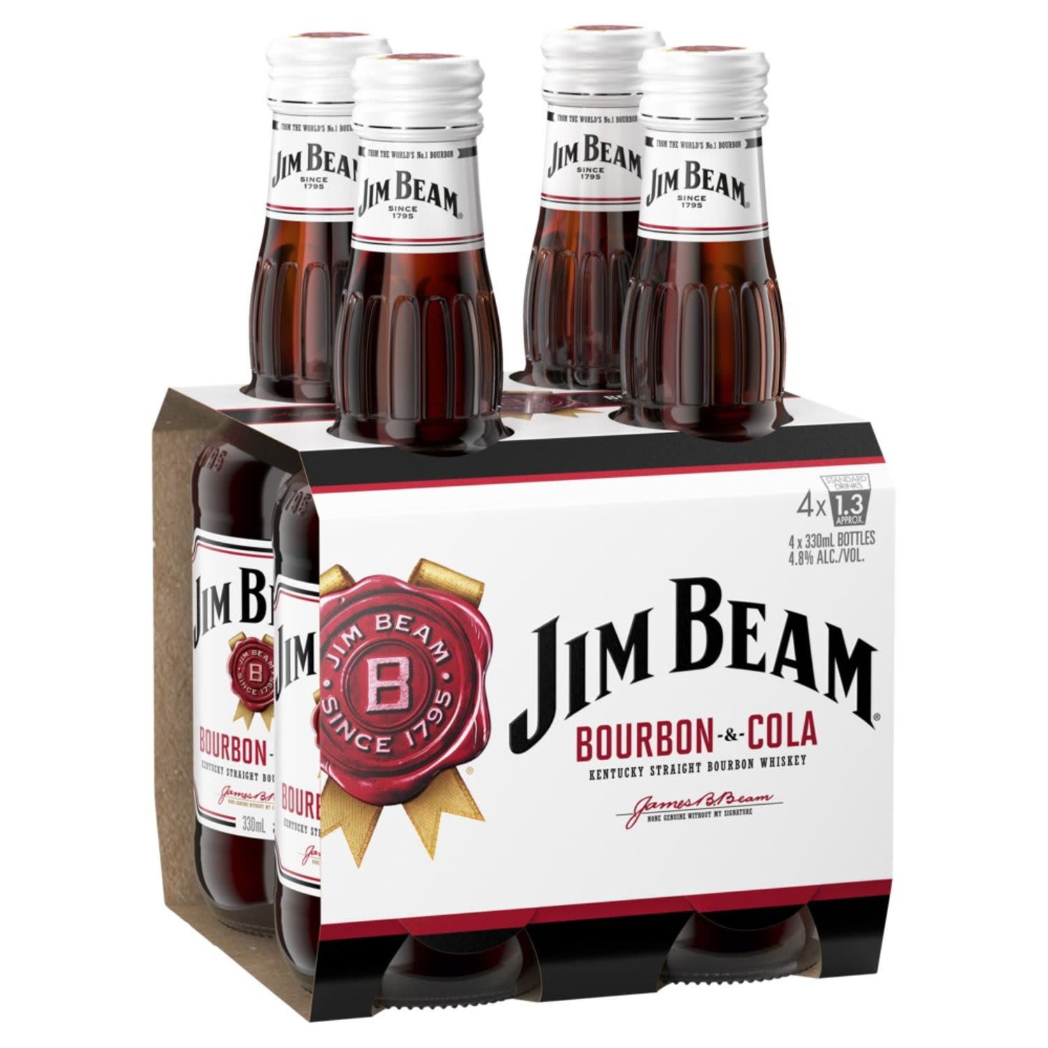 Jim Beam White & Cola Bottle 330mL 4 Pack