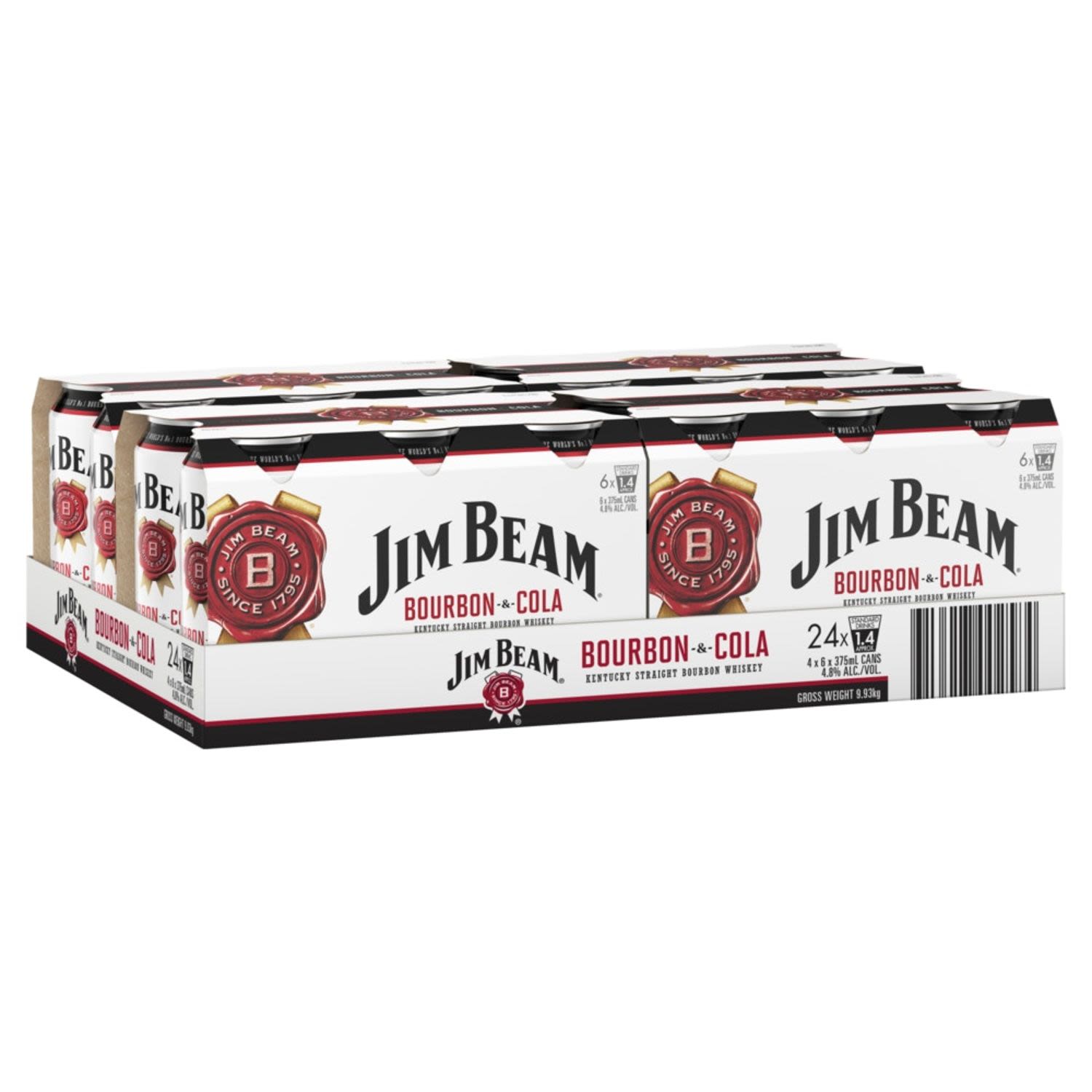 Jim Beam White & Cola Can 375mL 24 Pack