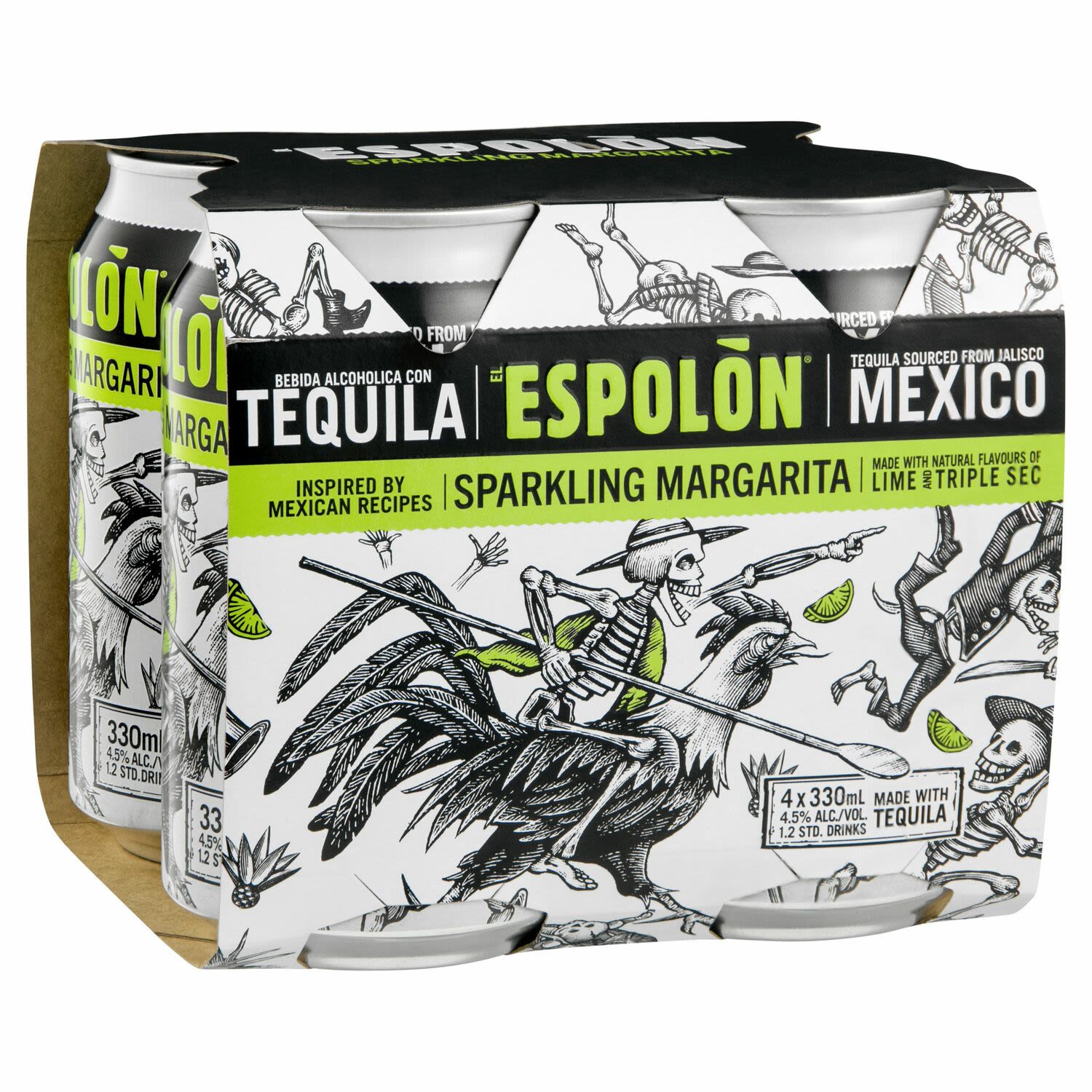 Espolon Tequila Sparkling Margarita Can 330mL 4 Pack