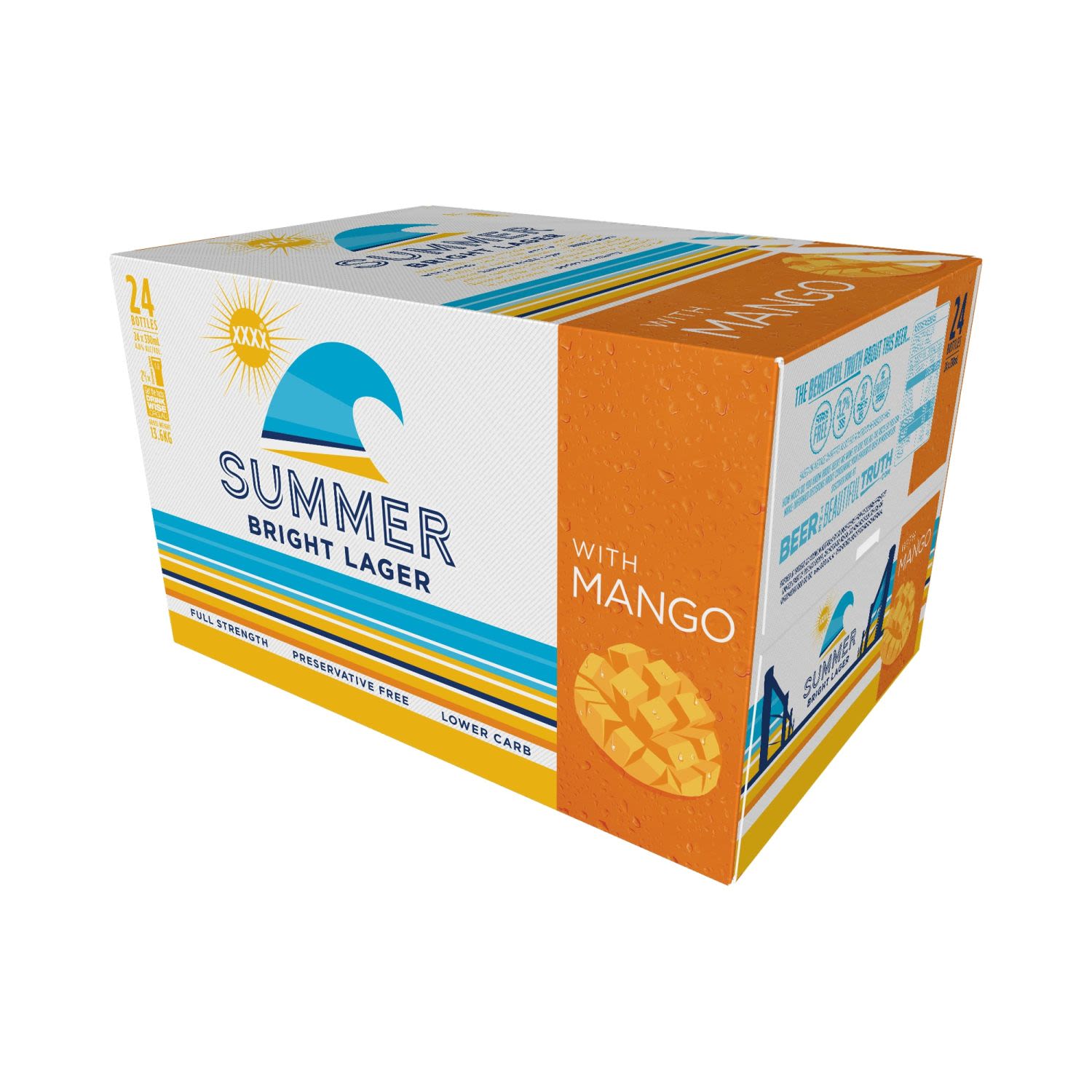 XXXX Summer Bright Lager with Mango Bottle 330mL 24 Pack
