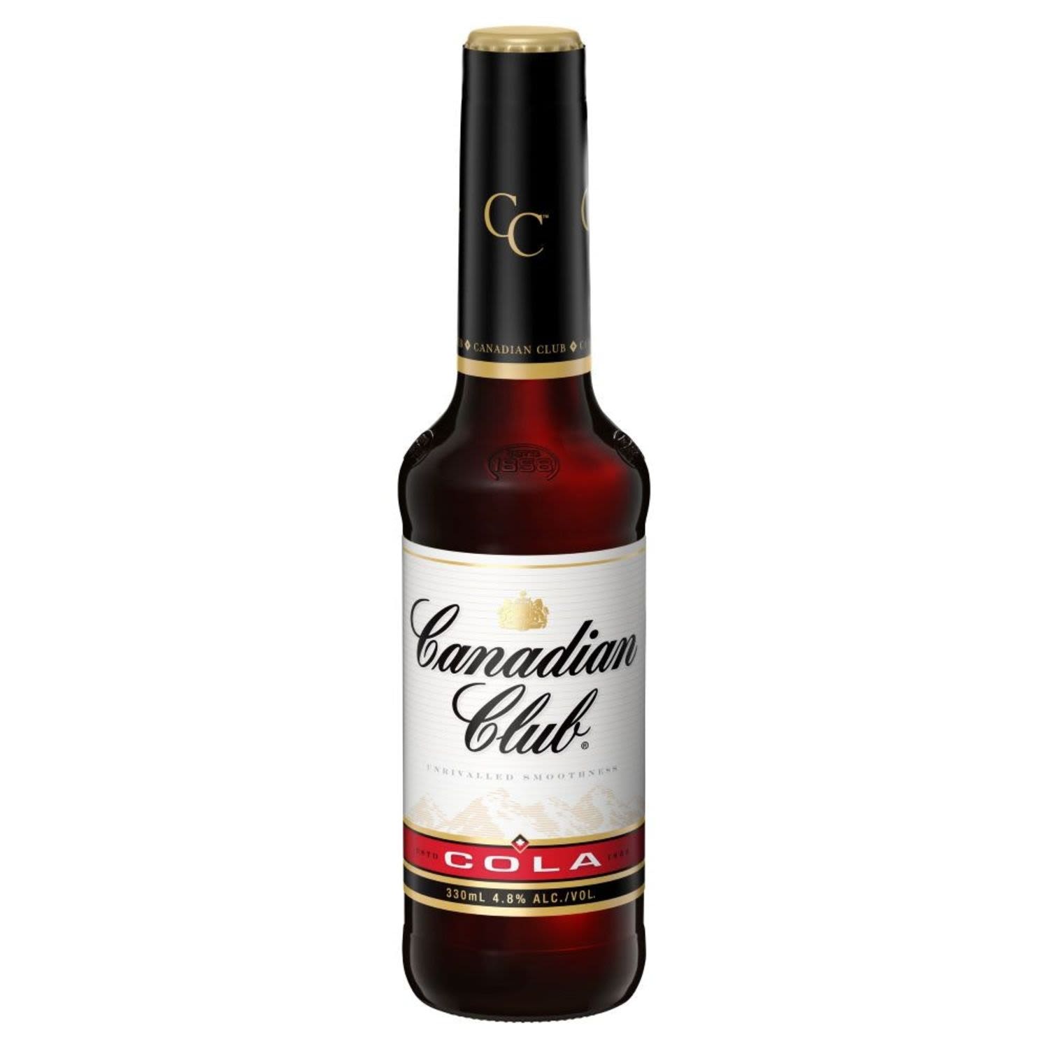 Canadian Club Whisky RTD comes as a blend of six-year-old Canadian Club and Cola. Enjoy chilled or poured over ice for the ultimate refreshment.<br /> <br />Alcohol Volume: 4.80%<br /><br />Pack Format: Bottle<br /><br />Standard Drinks: 1.3</br /><br />Pack Type: Bottle<br />