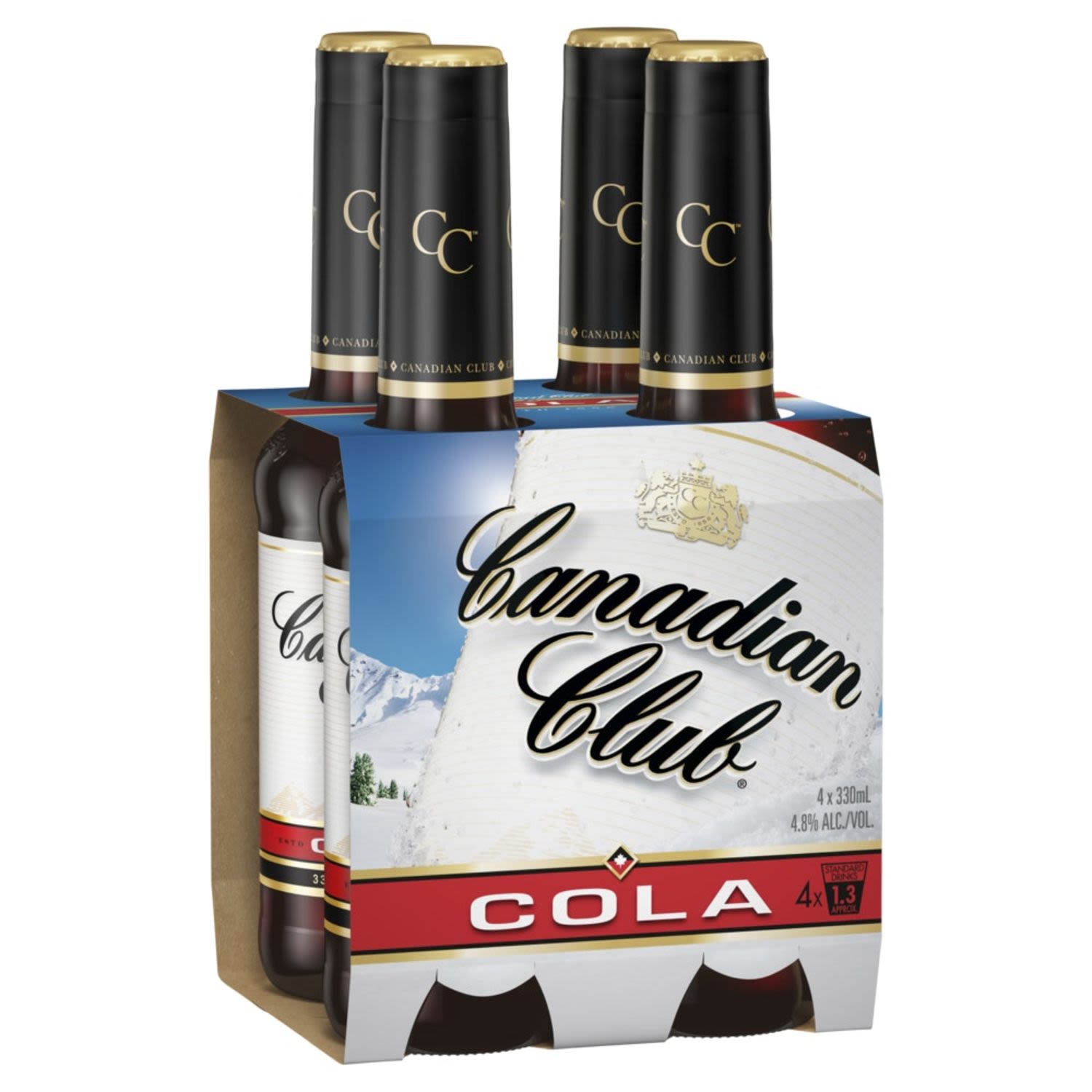 Canadian Club Whisky RTD comes as a blend of six-year-old Canadian Club and Cola. Enjoy chilled or poured over ice for the ultimate refreshment.<br /> <br />Alcohol Volume: 4.80%<br /><br />Pack Format: 4 Pack<br /><br />Standard Drinks: 1.3</br /><br />Pack Type: Bottle<br />