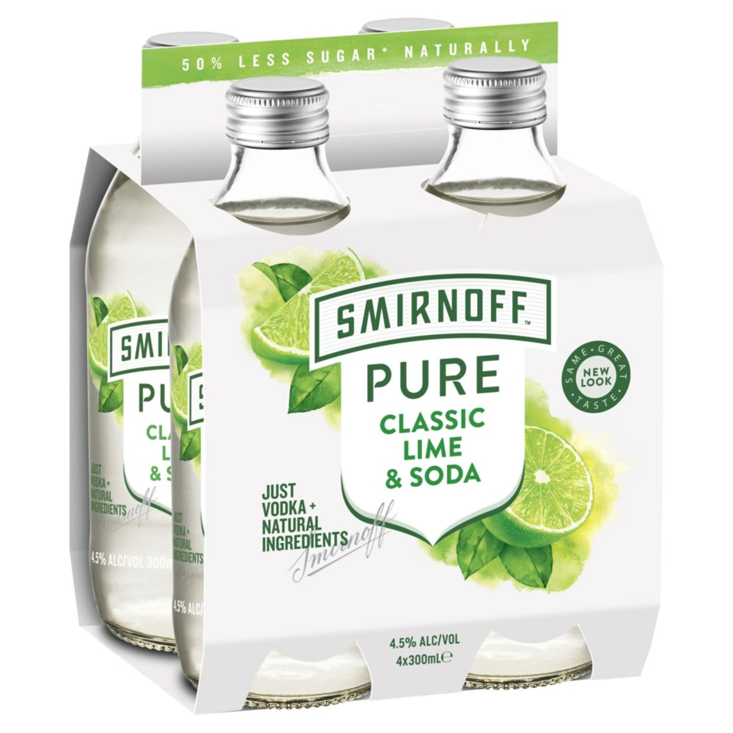 Smirnoff Pure Classic Lime and Soda Bottle 300mL 4 Pack