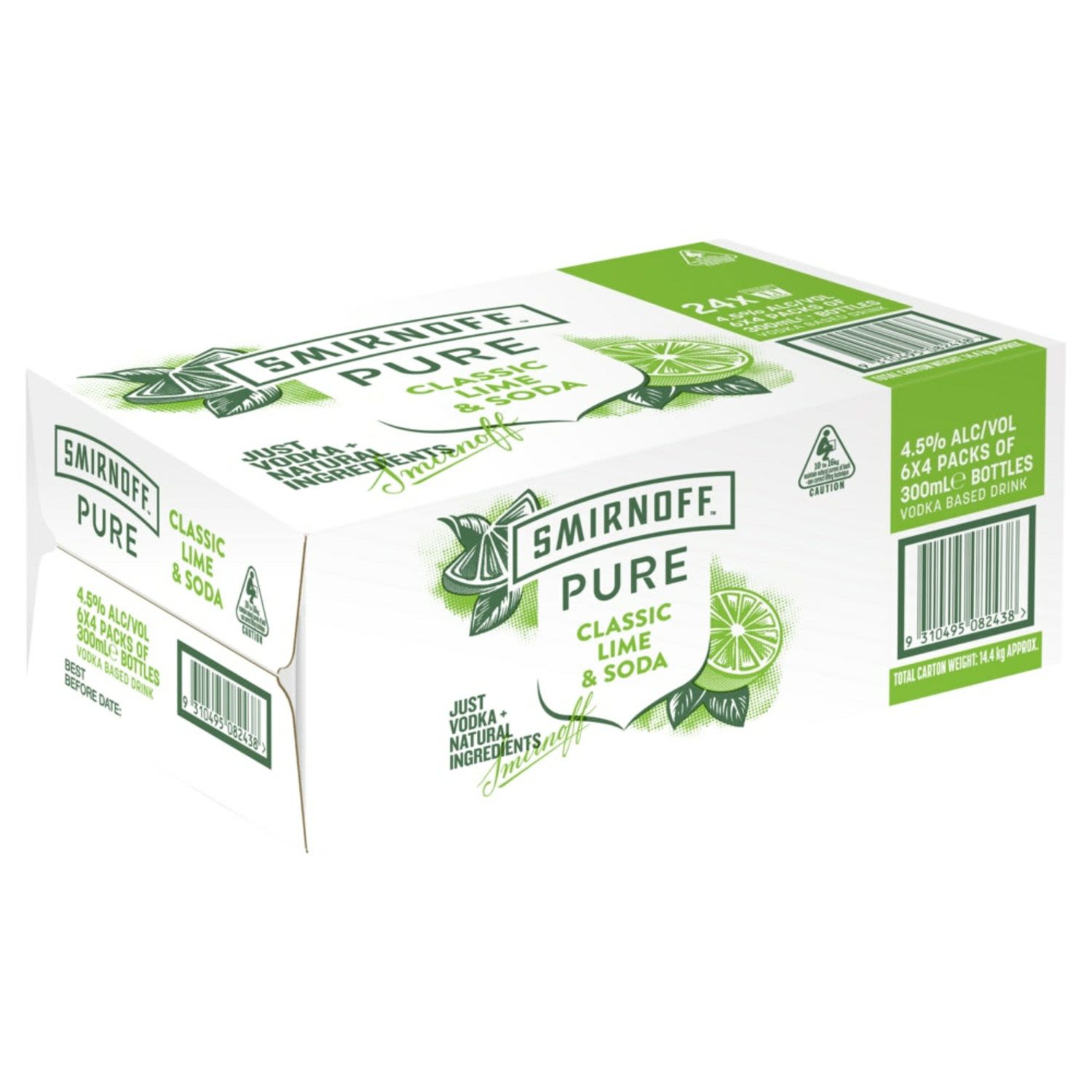 Smirnoff Pure Classic Lime and Soda Bottle 300mL 24 Pack
