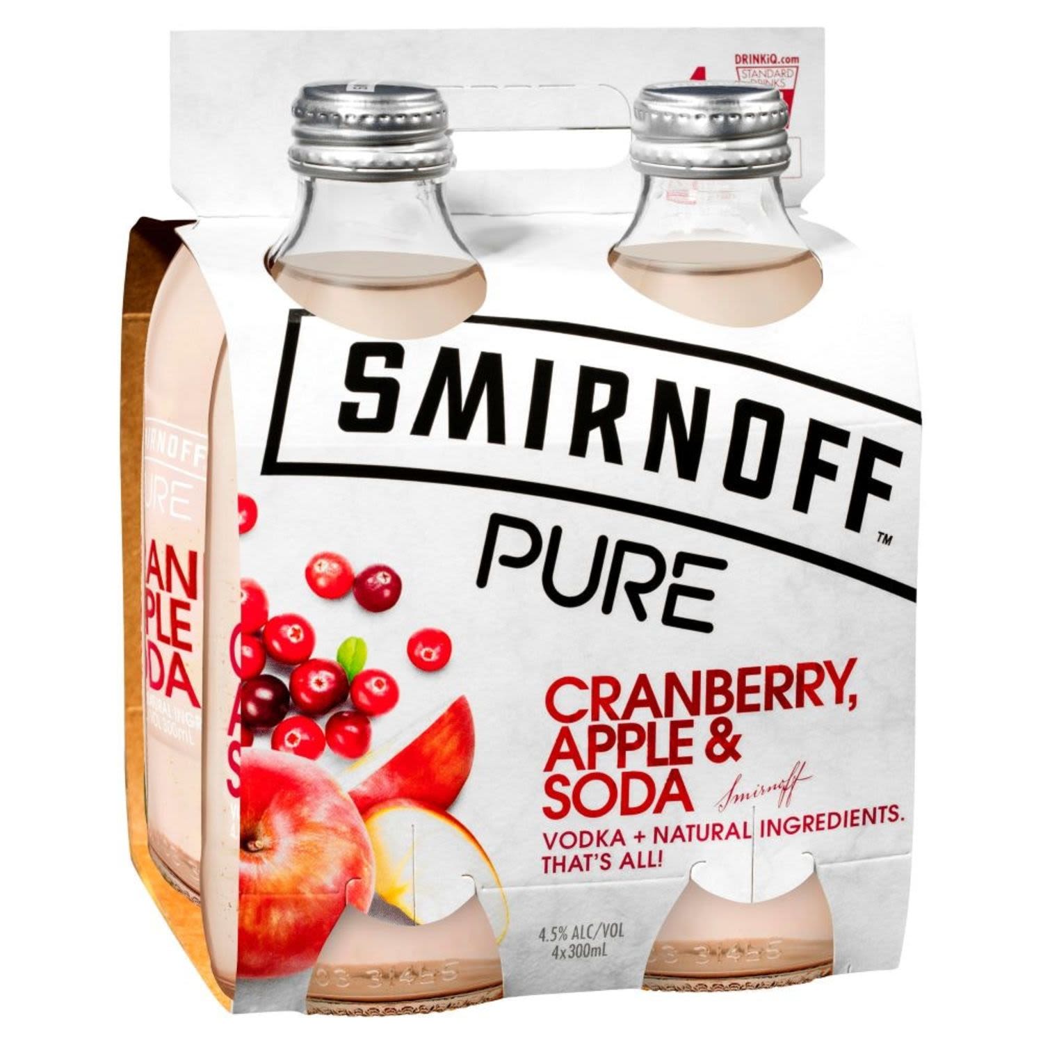Smirnoff Pure Cranberry & Apple Soda Bottle 300mL 4 Pack