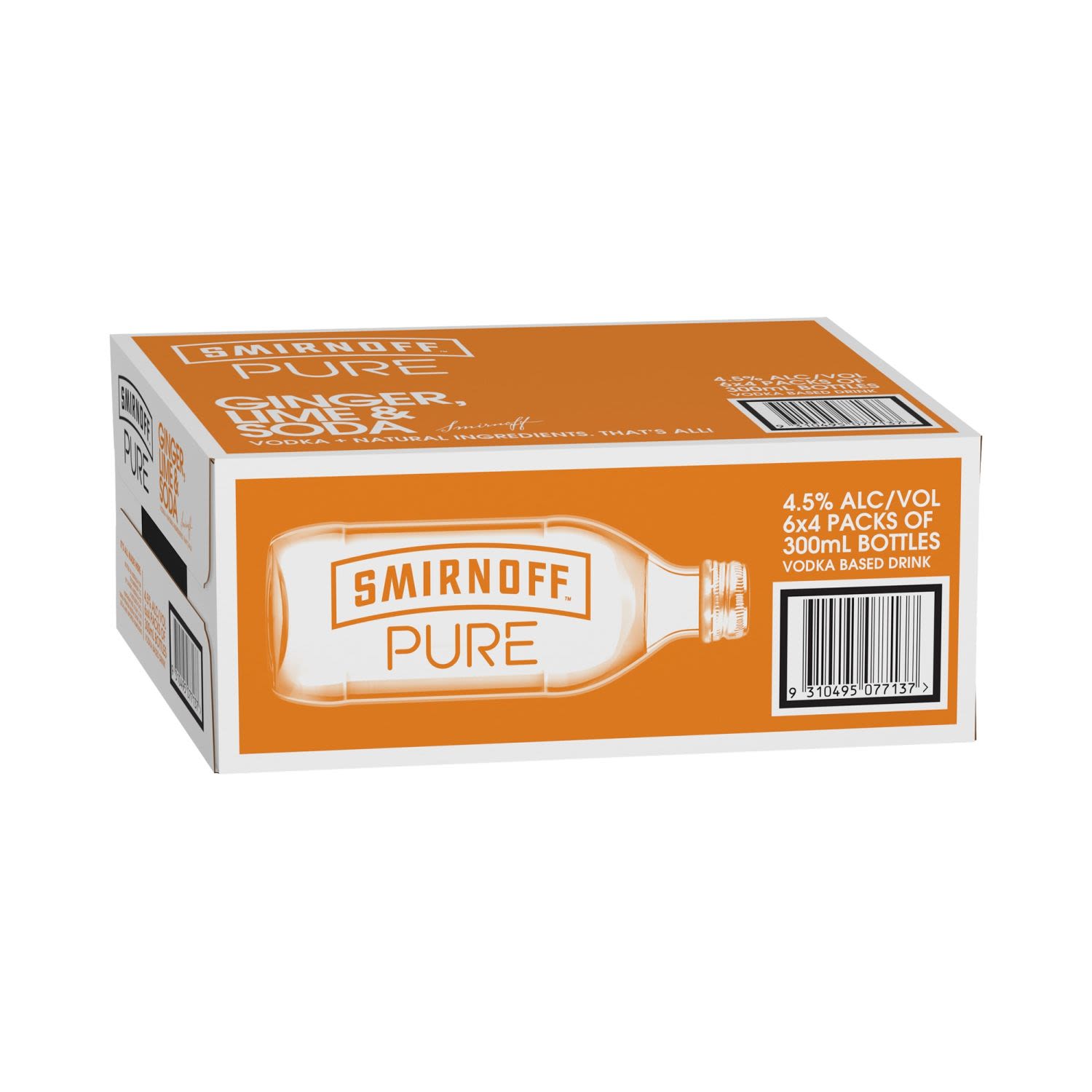 Smirnoff Pure Ginger Lime & Soda Bottle 300mL 24 Pack