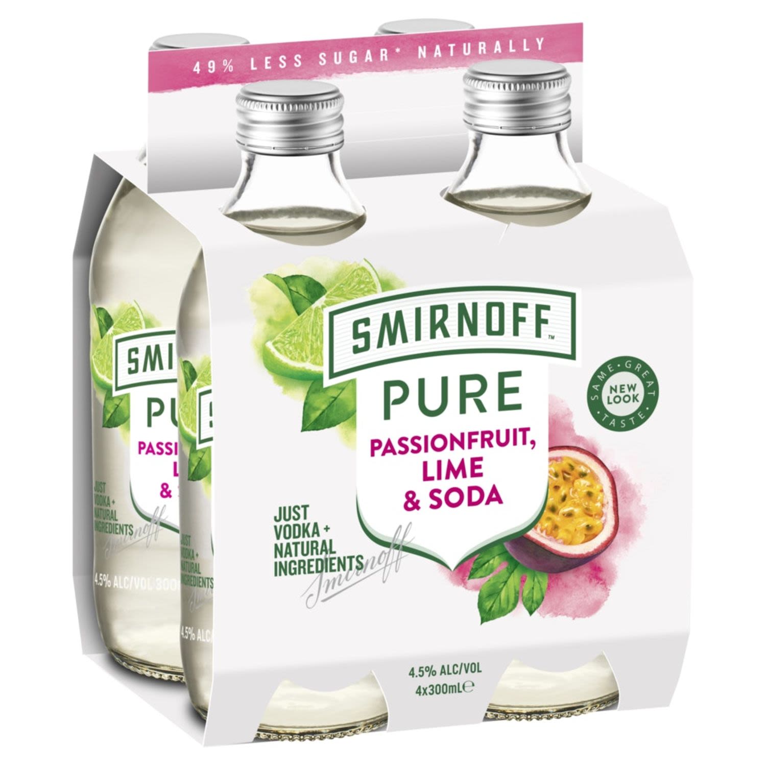 Smirnoff Pure Passionfruit Lime & Soda Bottle 300mL 4 Pack