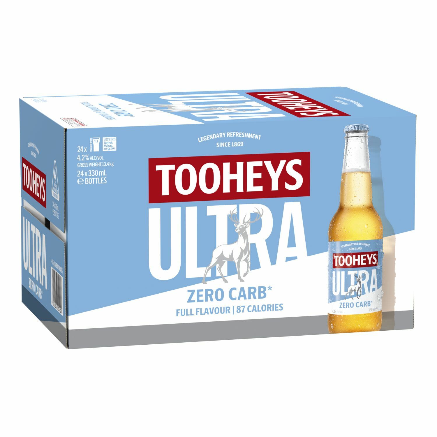 Tooheys Ultra Zero Carb Bottle 330mL 24 Pack