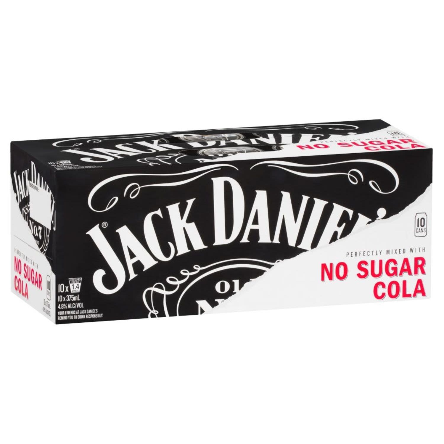 Jack Daniel's & No Sugar Cola Can 375mL 10 Pack