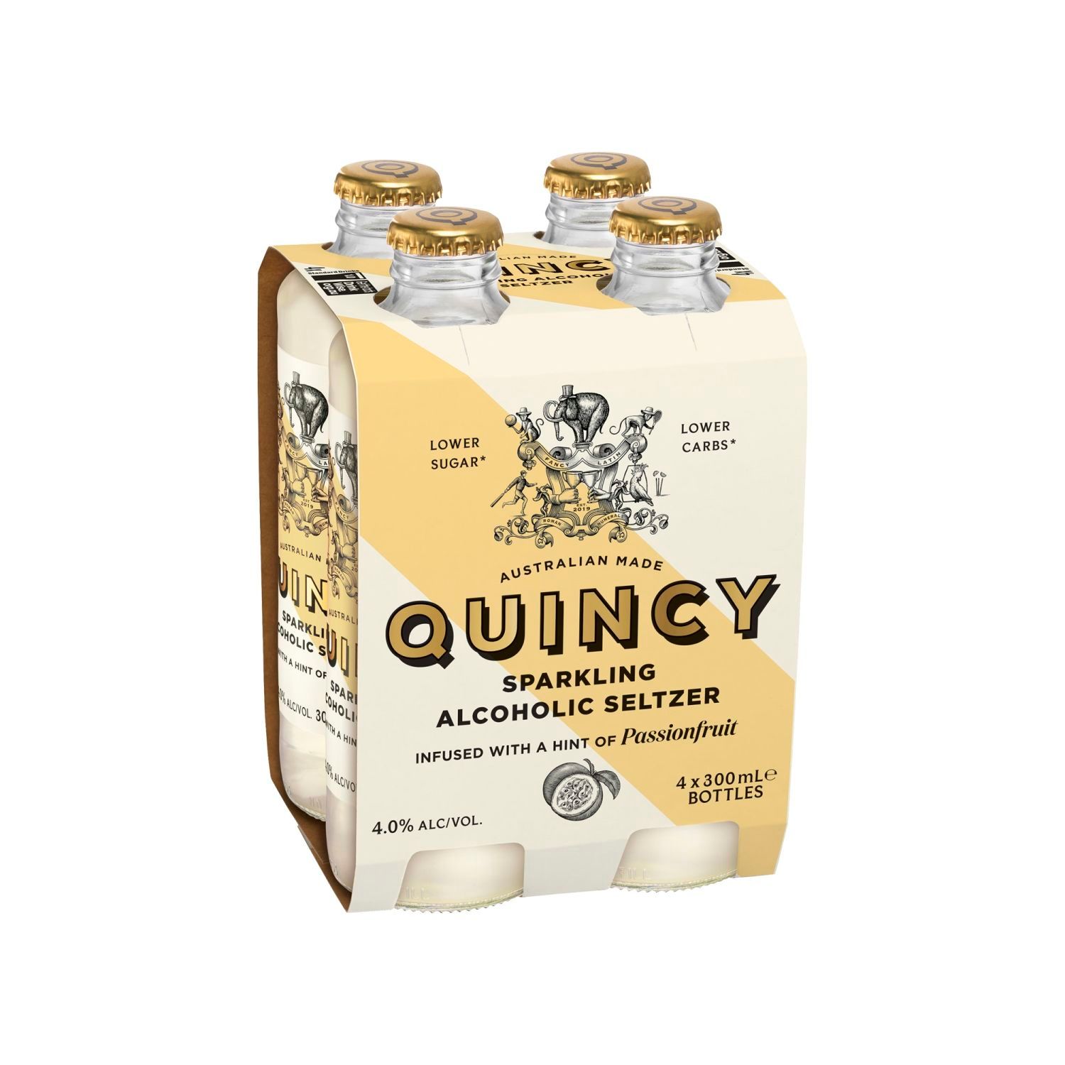 Quincy Sparkling Passionfruit Alcoholic Seltzers Bottle 300mL 4 Pack
