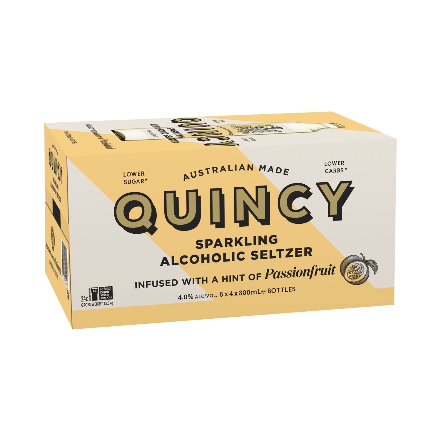Quincy Sparkling Passionfruit Alcoholic Seltzers Bottle 300mL 24 Pack
