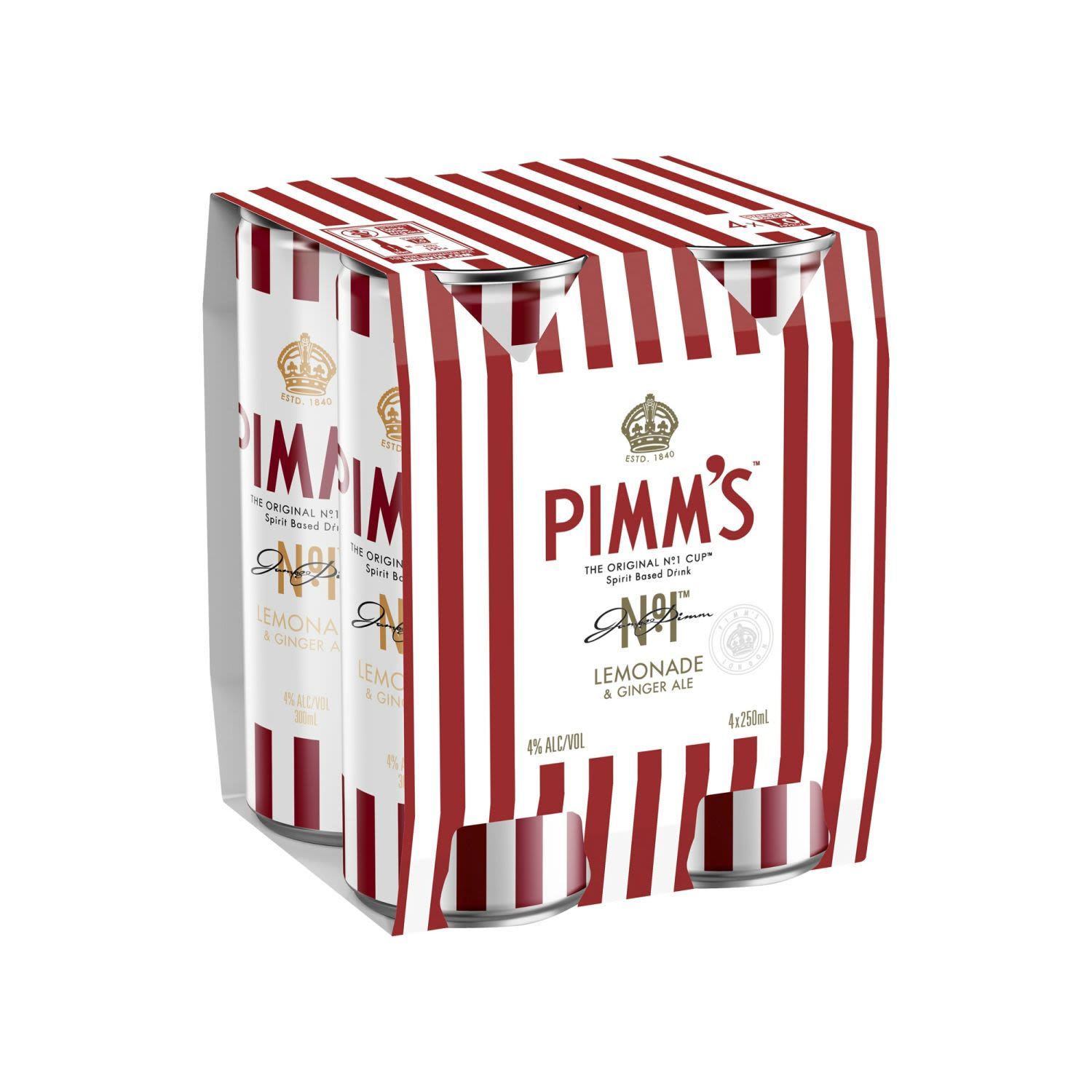 Pimm's Lemonade & Ginger Ale Can 250mL 4 Pack