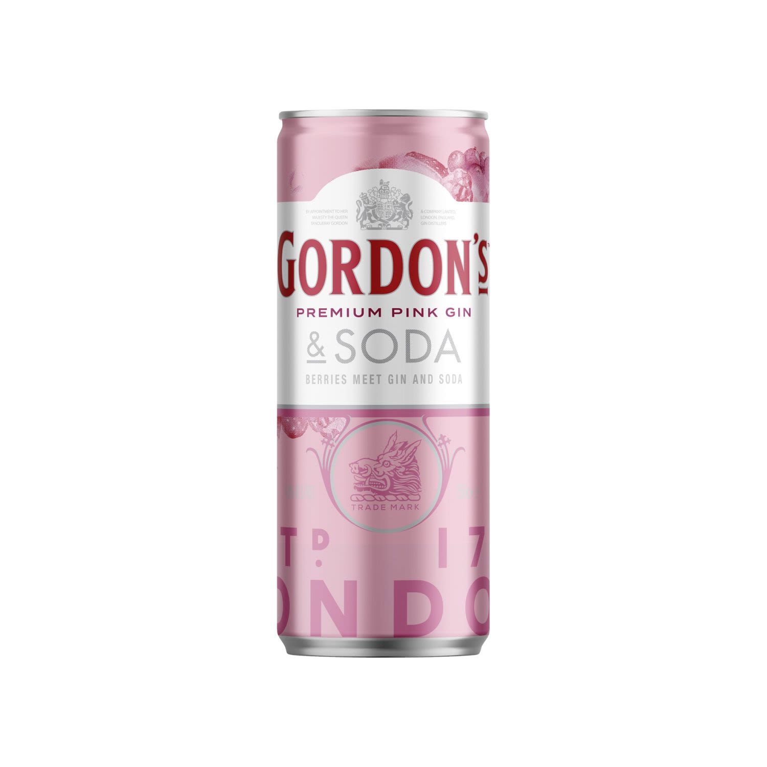 Gordon's Premium Pink Gin and Soda Cans 250mL - Made using only the highest quality ingredients and only natural flavourings to provide an authentic real berry flavour lengthened with soda for a clean and crisp taste.  Gordon's Premium Pink Distilled Gin was inspired by Gordon's original 1880 pink gin recipe. Crafted to balance the refreshing taste of Gordon's with the sweetness of raspberries and strawberries with the tang of redcurrant. Made using only the highest quality ingredients and only natural flavourings to provide an authentic real berry flavour.<br /> <br />Alcohol Volume: 4.00%<br /><br />Pack Format: Can<br /><br />Standard Drinks: 0.8</br /><br />Pack Type: Can<br />