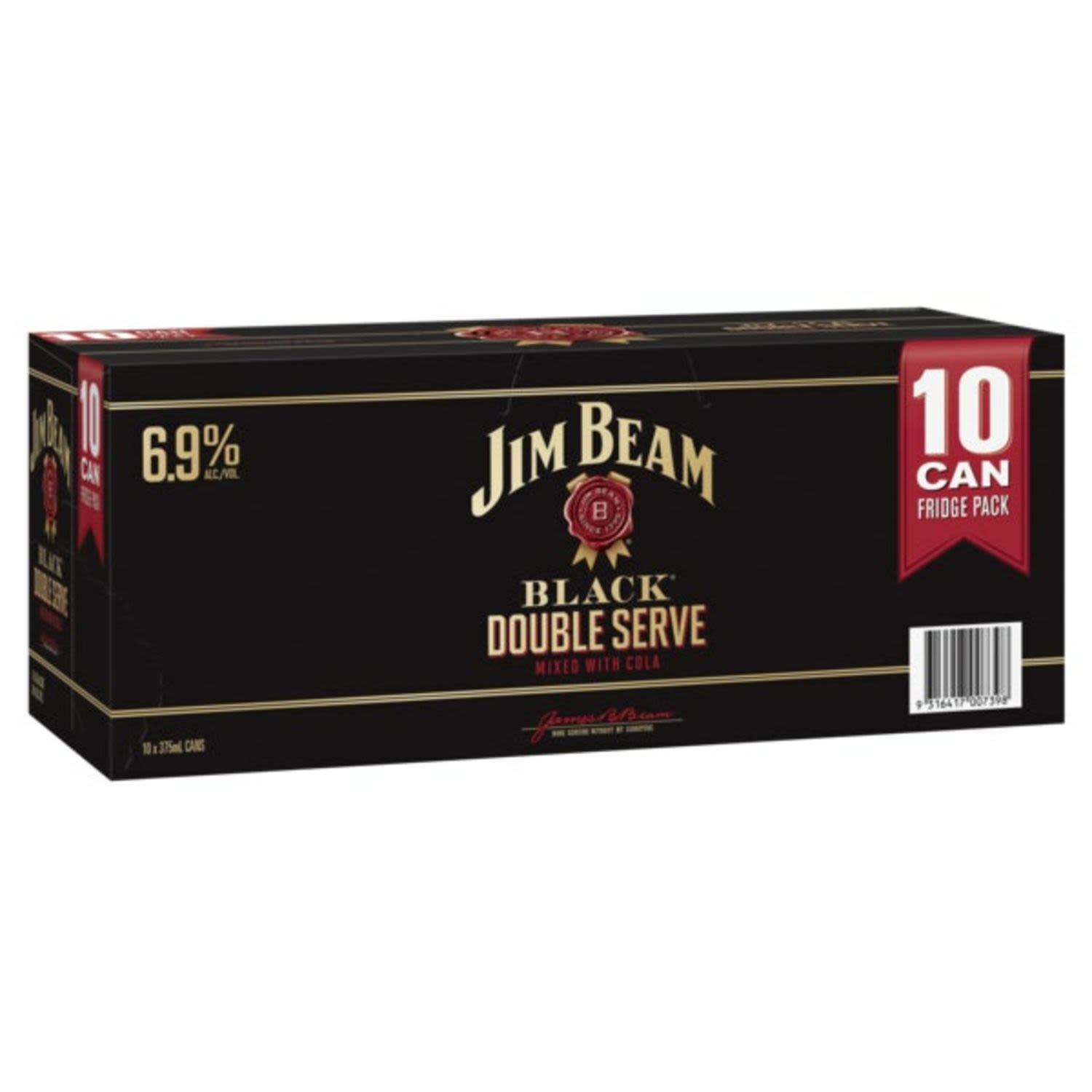 Jim Beam Black Double Serve delivers two servings of the premium, extra-aged Jim Beam Black Bourbon you love, pre-mixed with quality cola.<br /> <br />Alcohol Volume: 6.90%<br /><br />Pack Format: 10 Pack<br /><br />Standard Drinks: 2.1<br /><br />Pack Type: Can<br />
