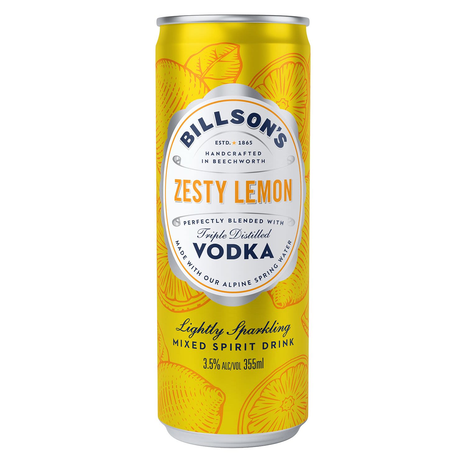 Billson's Vodka with Zesty Lemon Can 355mL 24 Pack