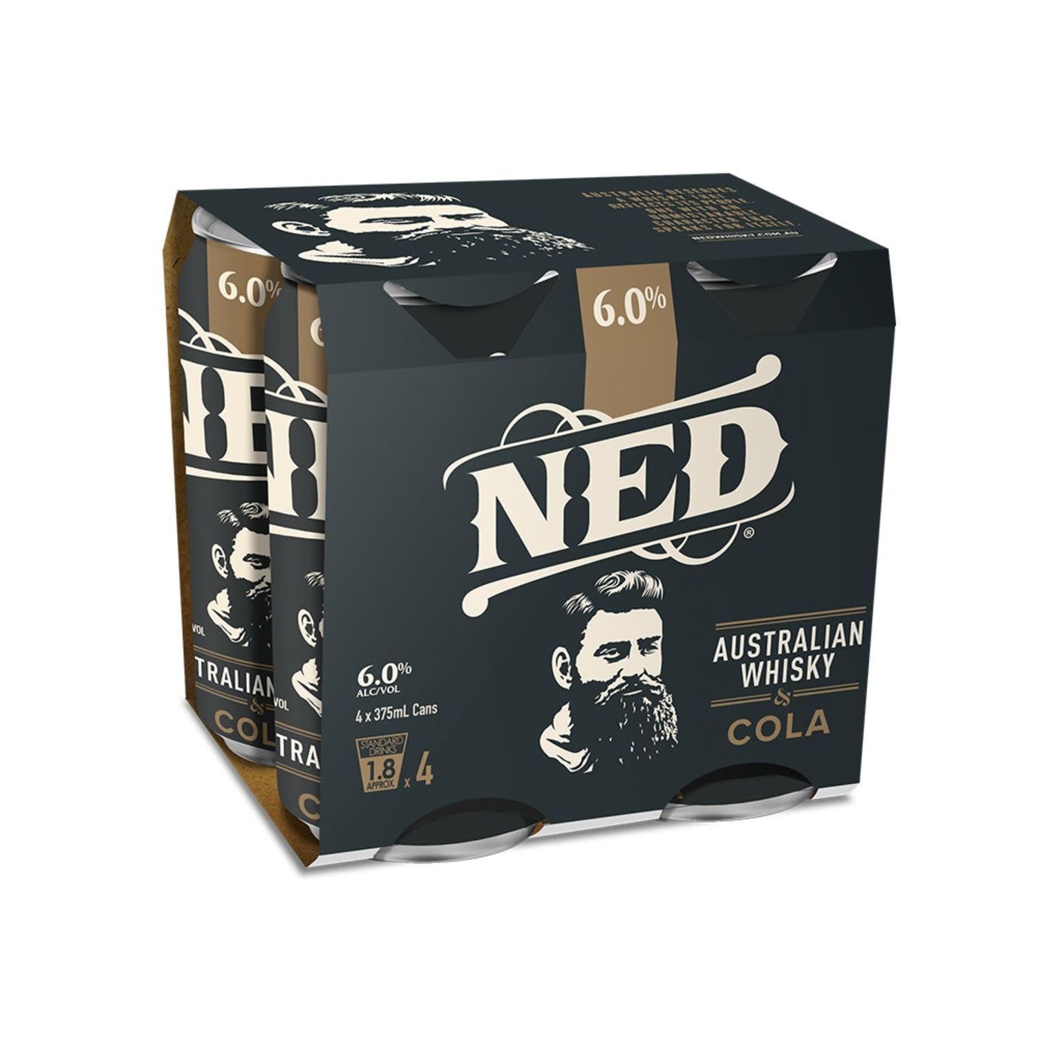 Ned Australian Whisky & Cola Can 6% 375mL 4 Pack