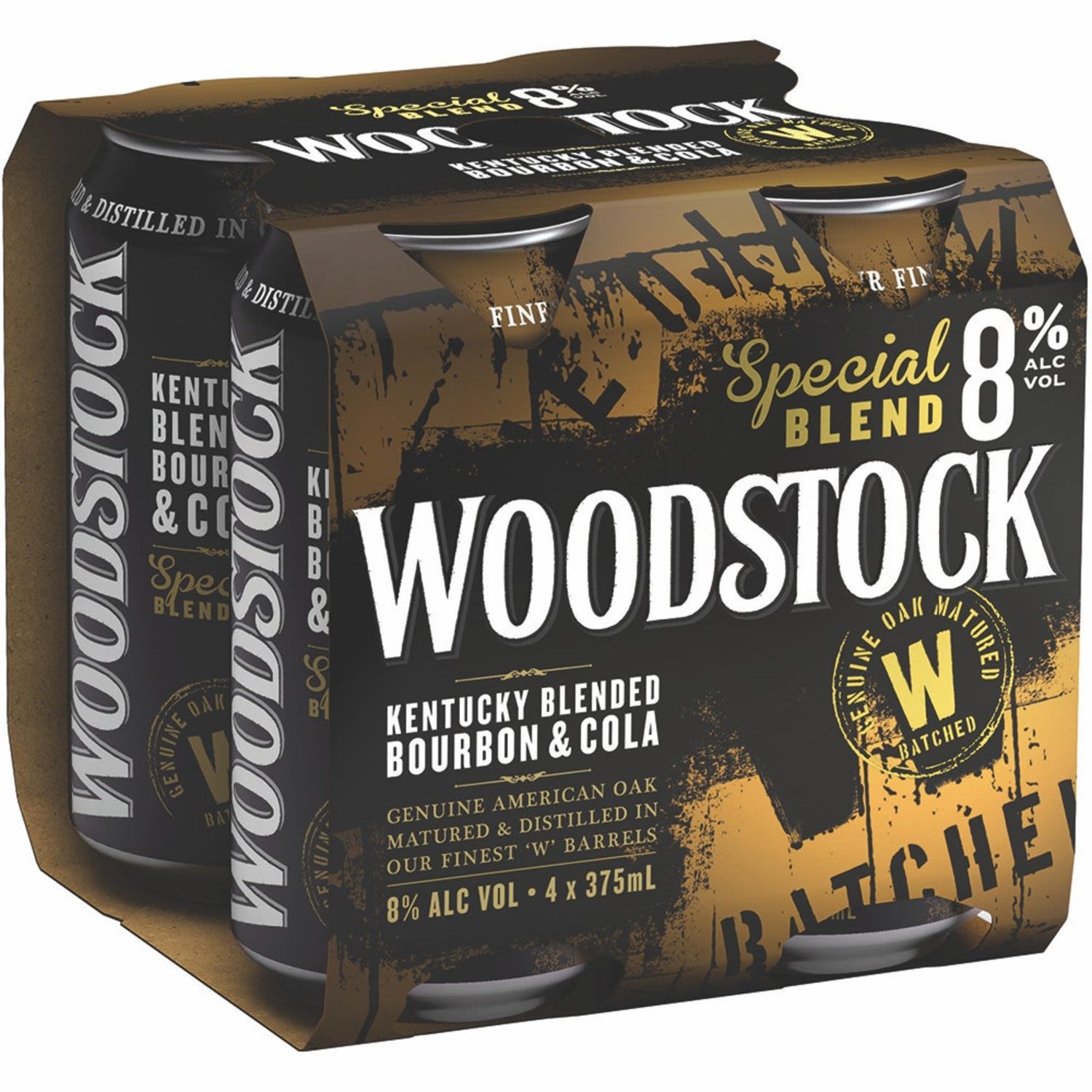 Woodstock Bourbon & Cola 8% Can 375mL 4 Pack