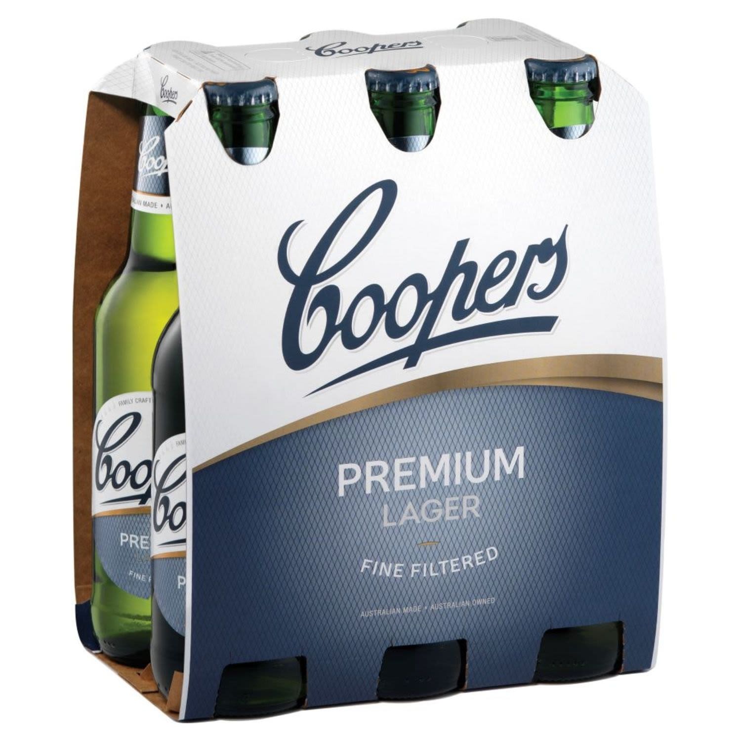 Coopers Premium Lager Bottle 355mL 6 Pack