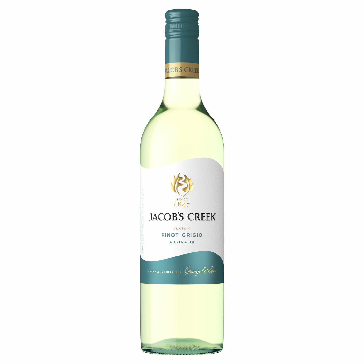 Jacob's Creek Classic Pinot Grigio<br /> <br />Alcohol Volume: 11.50%<br /><br />Pack Format: Bottle<br /><br />Standard Drinks: 6.8</br /><br />Pack Type: Bottle<br /><br />Country of Origin: Australia<br /><br />Region: n/a<br /><br />Vintage: '2019<br />