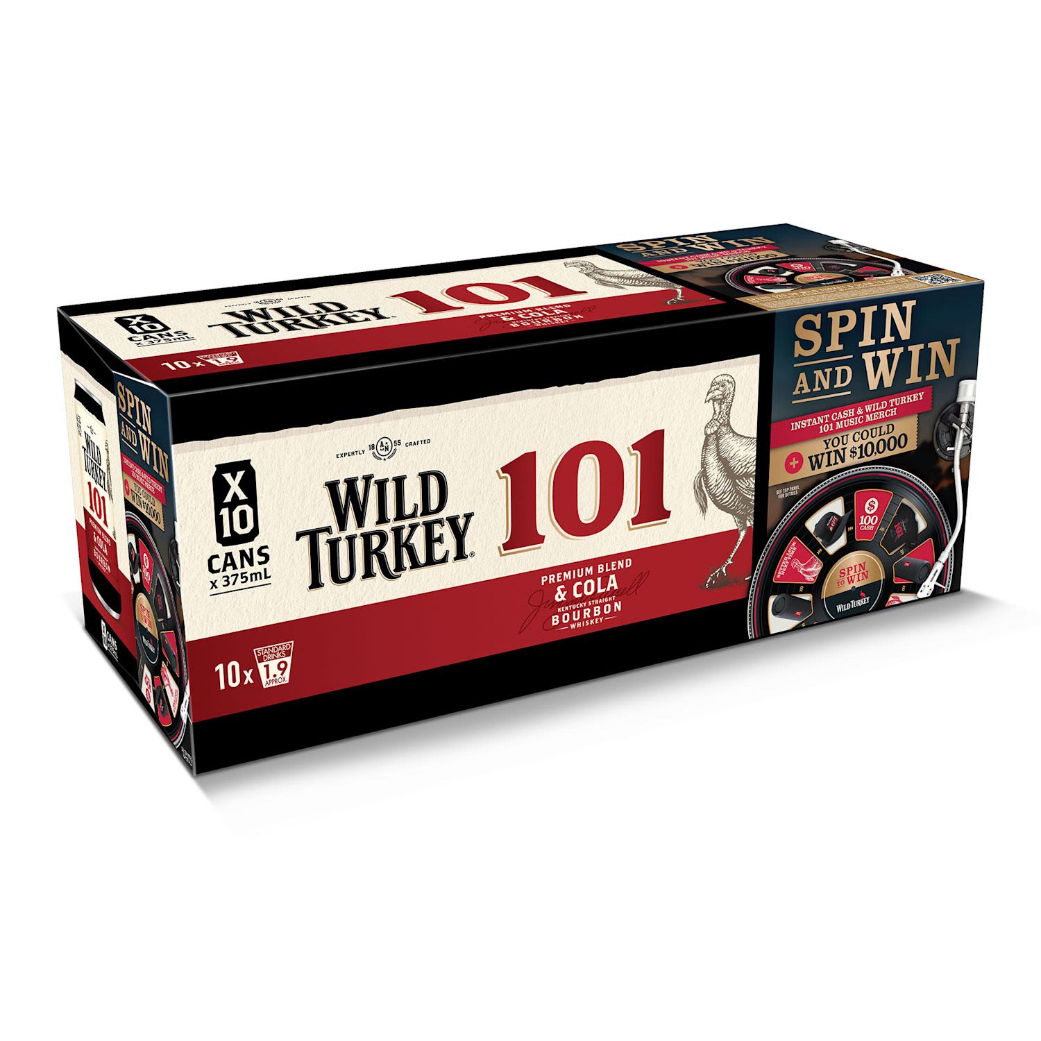 Wild Turkey 101 Premium Blend Bourbon & Cola Can 375mL 10 Pack