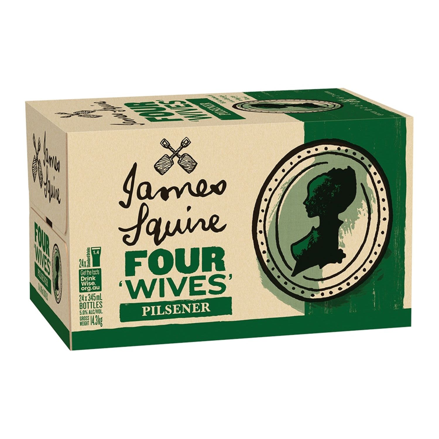 James Squire Four Wives Pilsener Bottle 345mL 24 Pack