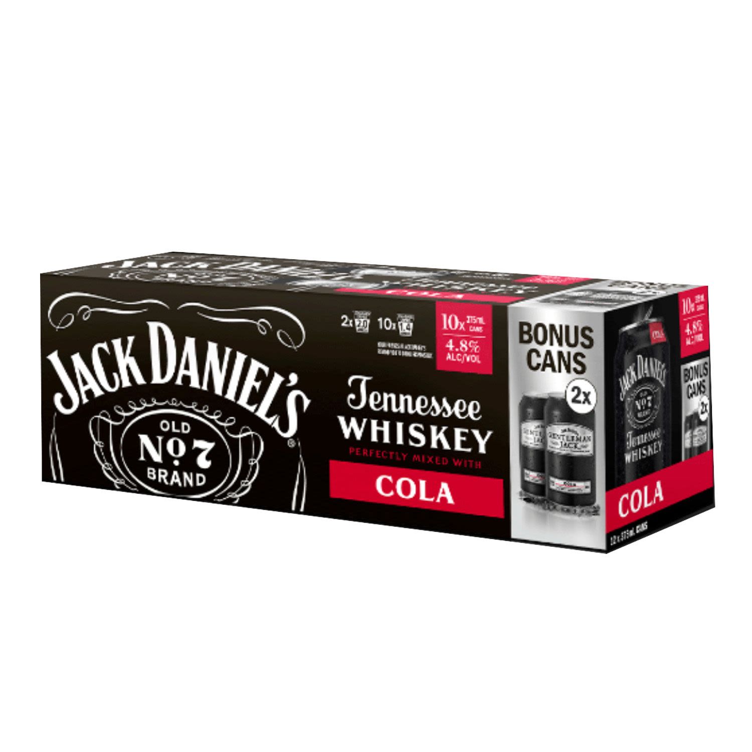 Jack Daniel's & Cola Can 375mL 10 Pack + Bonus 2 x Gentleman Jack & Cola